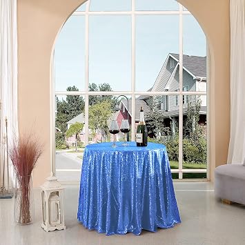 Light Blue Sequin Tablecloth Round 48 inch Glitter Shimmer Tablecloth for Wedding Baby Shower Birthday Party Dinners Sparkly Tablecloth