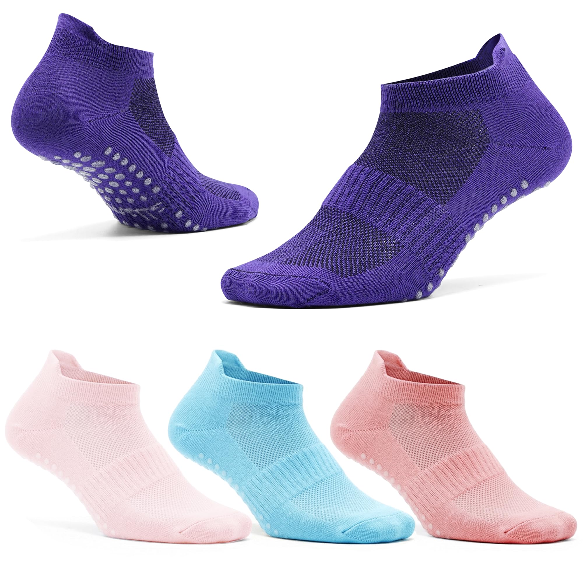 AMELLE® 4x Pairs Non Slip Yoga Pilates Socks With Silicon Grip Workout Anti Slip Arch Support Ventilation Mesh Pilates Socks For Yoga, Pilates, Barre,Dance (Assortment)