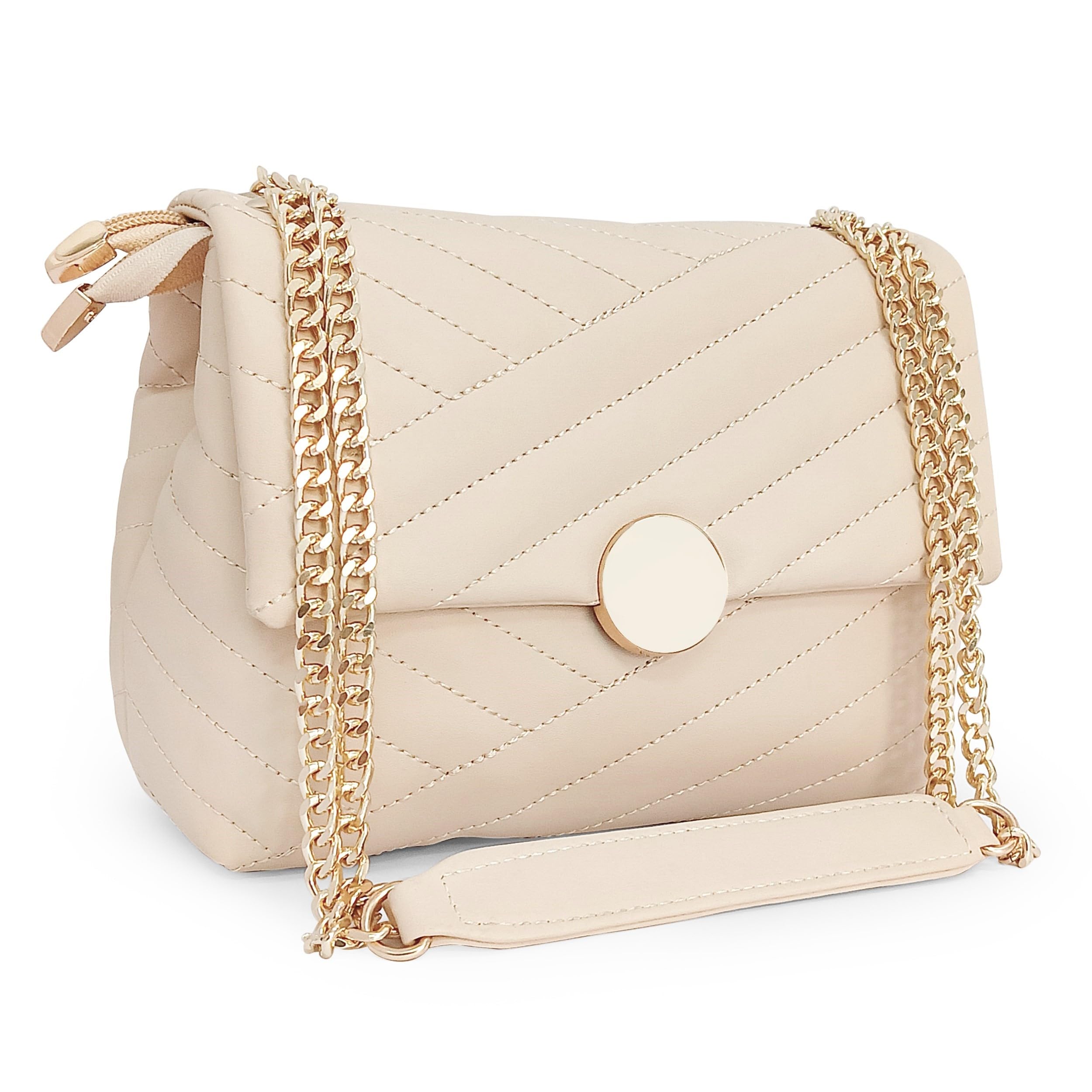 Women's Girls Quilted Cross Body Sling Bag with Gold Chain (SL5136)