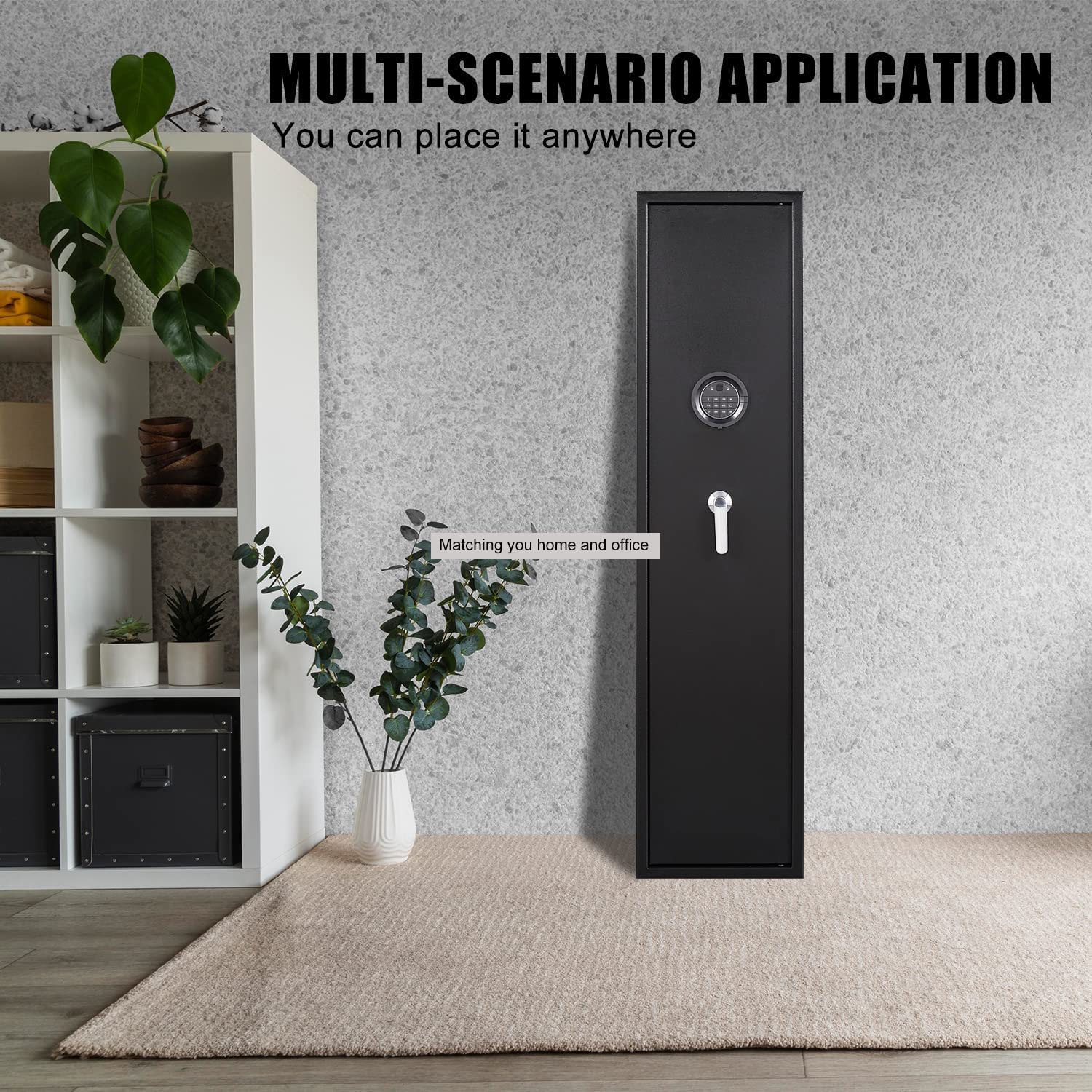 MARCREE Biometric Fingerprint Rifle Gun Safe, Quick Access 5-Gun Cabinet Fingerprint Long Gun Safe, Gun Safes for Rifles and Shotguns with Mute Function, 3 pistol bags, Pistol Lock Box