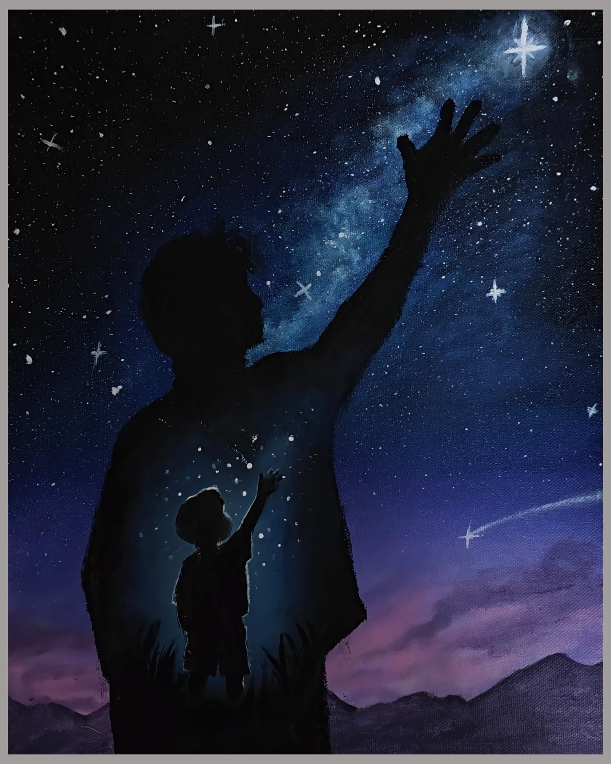 Hiraeth Acrylic on Canvas Painting Inner Child Night Sky | Original Artwork, Silhouette Design, Starry Night Theme, Acrylic Medium, Emotional Wall Art-image-9