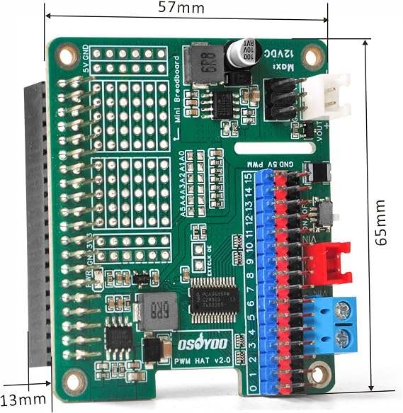 Servo & Motor Control HAT - Battery Adapter, 16-Channel PWM for Raspberry Pi Robot Cars, Drones