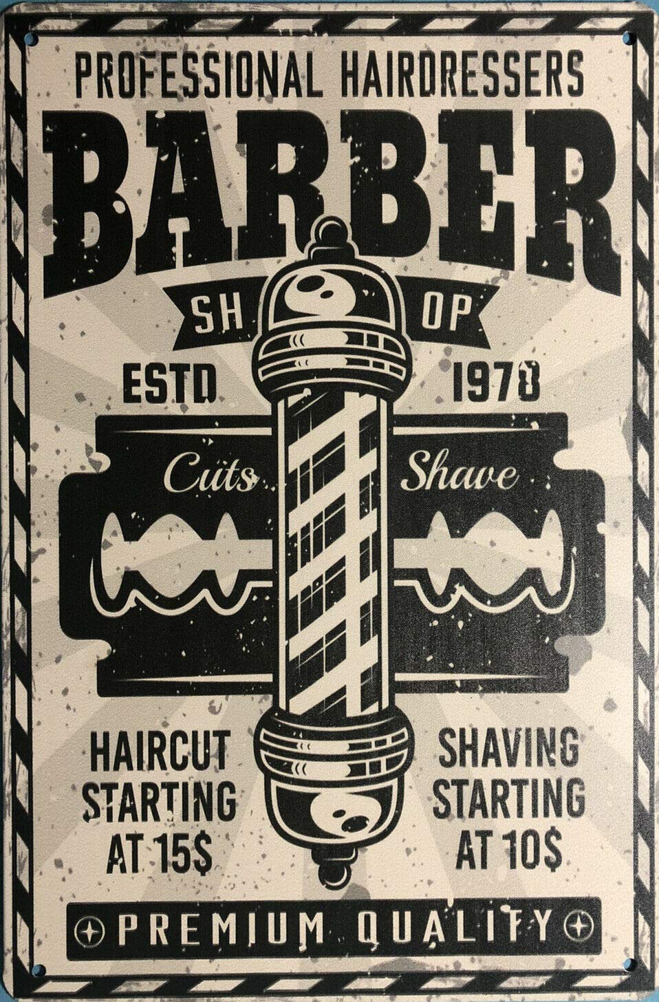 Targa in metallo, stile retrò, per barbiere, garage, stile rustico, vintage, con uomo, capanno e bar, 20 x 30 cm