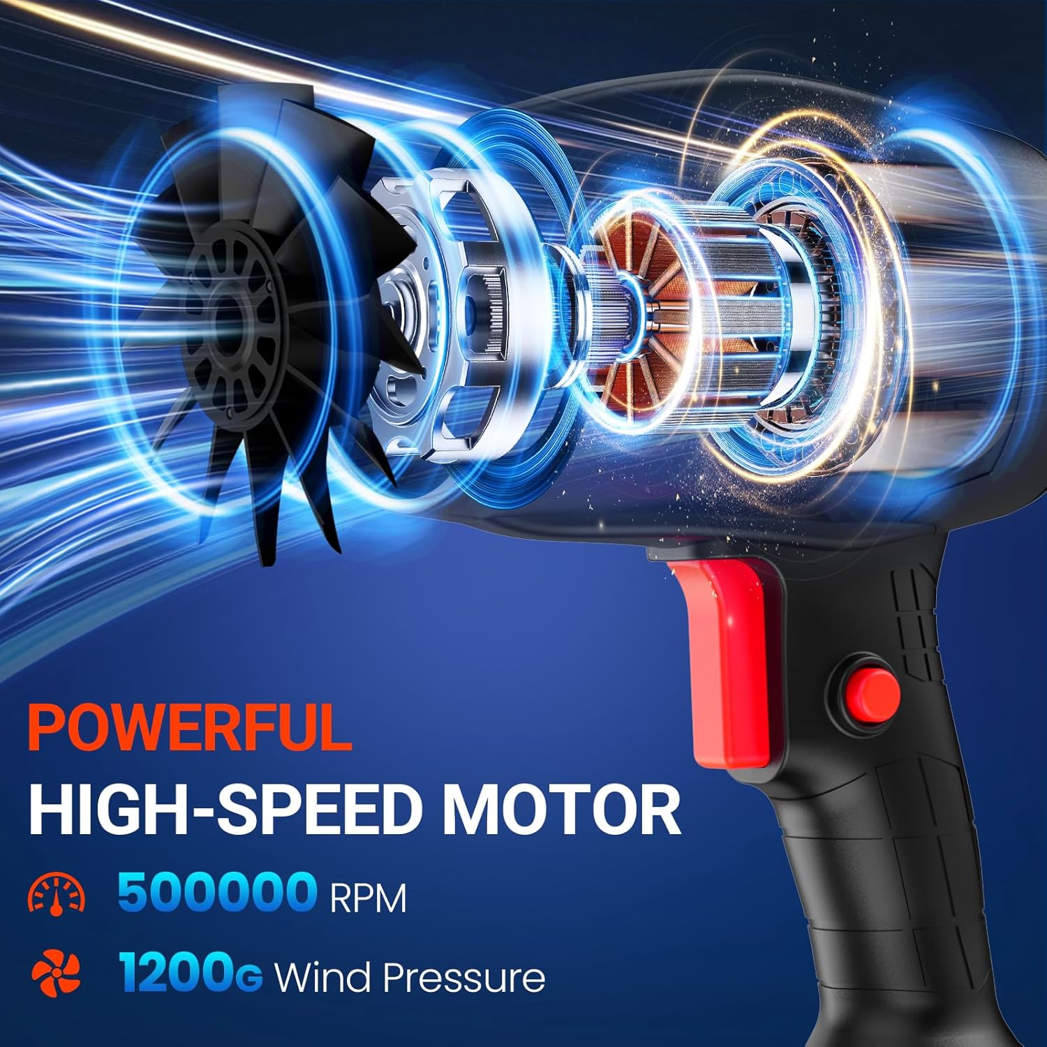 Small Handheld Cordless Leaf Blower with 2×4.0Ah Batteries & Charger – Portable Electric Rechargeable Blower, 500,000 RPM Turbo Jet High Power, Lightweight for Yard, Patio & Garage Cleaning - Image 3