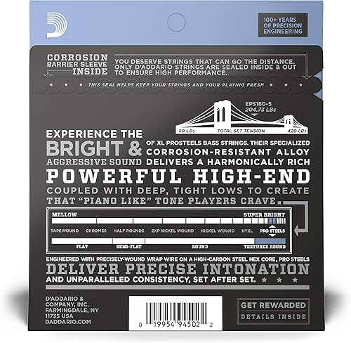 Miniatura 43 de D'Addario XL ProSteels - Cuerdas para bajo - EPS160 - Escala larga - Mediano, 50-105