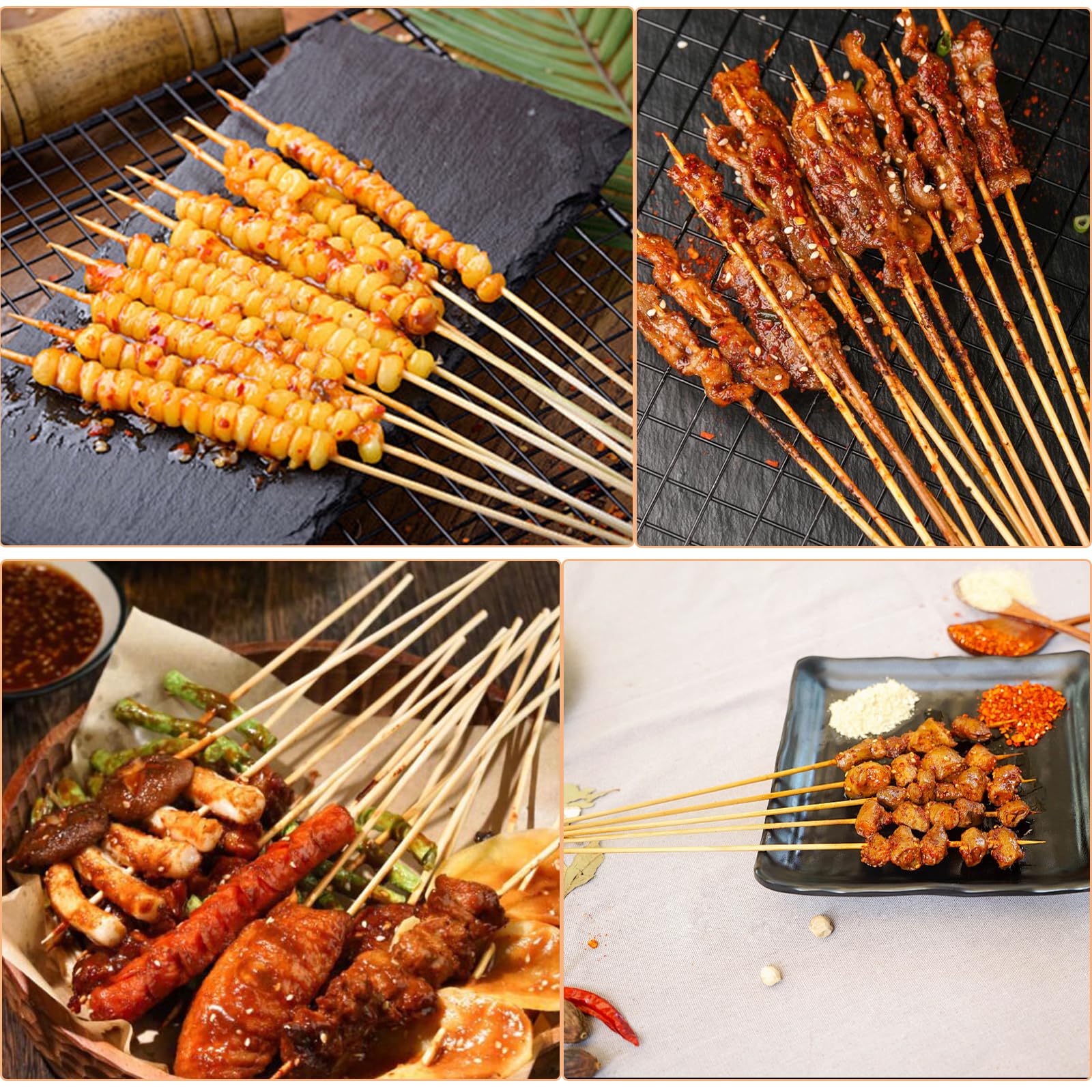 Brochetas de bambú natural de 12 pulgadas, el diámetro es de 4 mm (100 unidades)