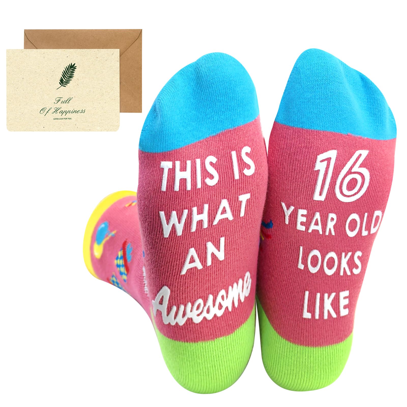SwirlColor Regalos de cumpleaños de 16 años para las niñas, calcetines cómodos de cumpleaños de las rosados calcetines antideslizantes niña para las hijas de la niña de 16 años