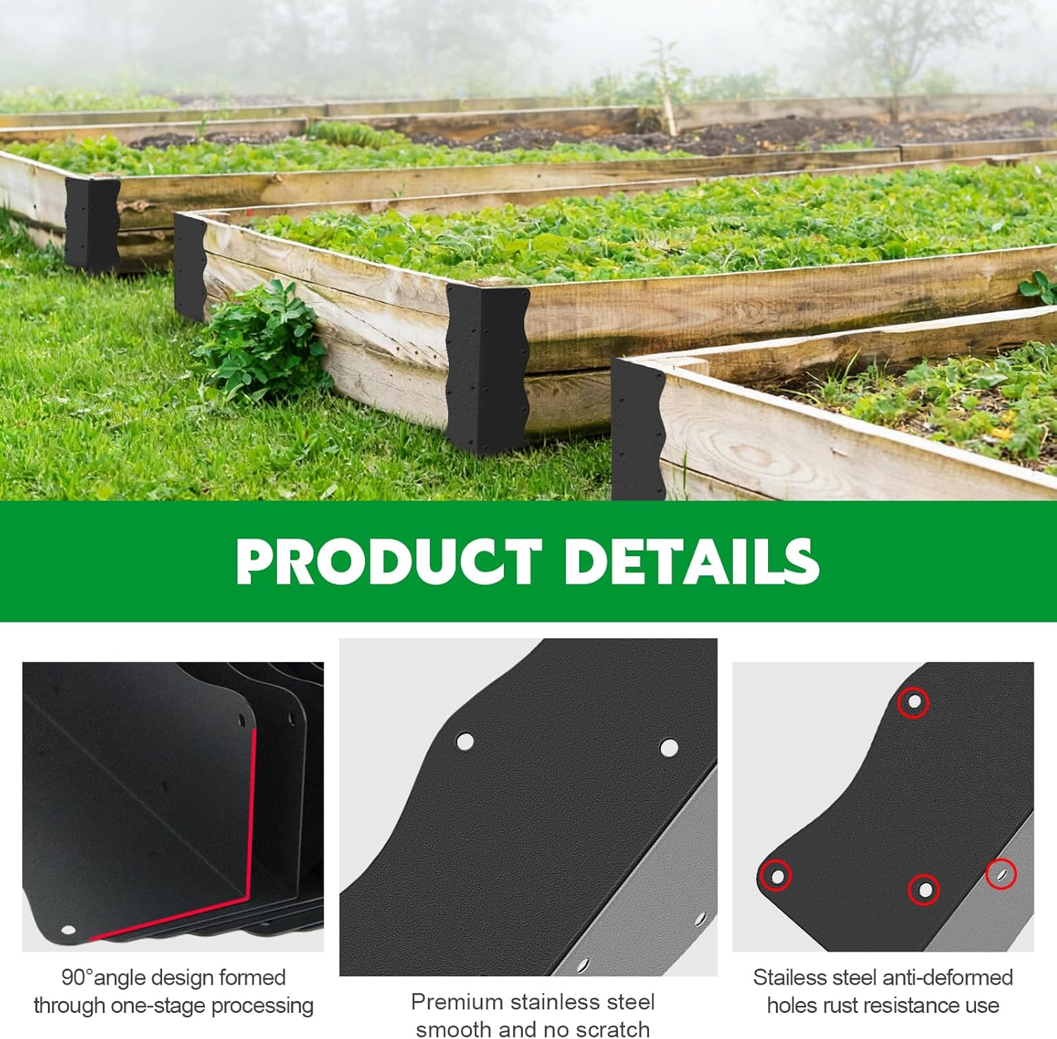 HLOGREE 8 Pcs Raised Garden Bed Corner Brackets Heavy Duty Metal Raised Bed Corners and Connectors for Wood(11"x3"x3"), Brown L-Shape Wavy Connectors with Screws, fits for 20"-24" Raised Beds (Black)
