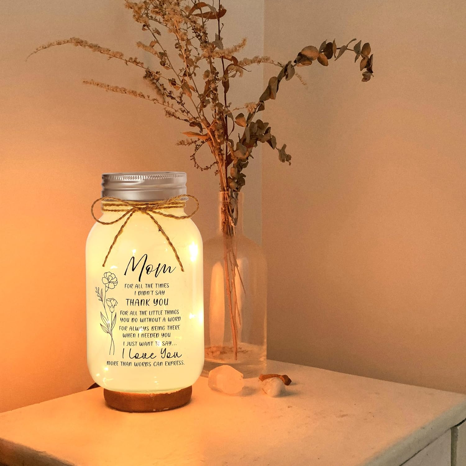 Blessing Gifts for Mom from Daughter Son, Mason Jar Night Light with 10 Warm Lights, Thank You Mama & I Love You Mom Gifts, Happy Birthday Moms Gift - Home Decoration Night (30oz) - Image 6