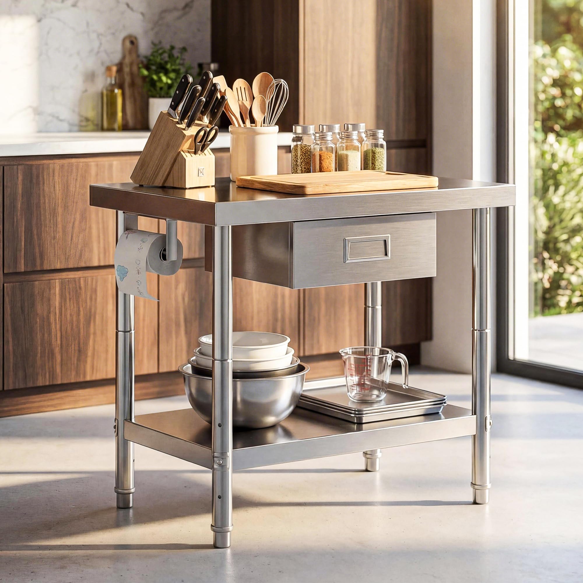 DWVO 36x24in Stainless Steel Table with Drawer, NSF Metal Prep Worktable for Kitchen Restaurant Hotel Garage Warehouse Home