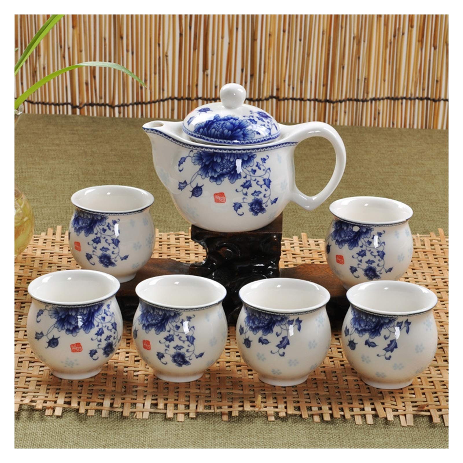 Teiera da Viaggio in Ceramica Servizio da tè Jingdezhen Tazza a Doppia Parete in Porcellana Bianca e Blu Fiore Creativo Teiera del Drago Servizio da tè Kung Fu Set da tè Zuccheriera (Color :