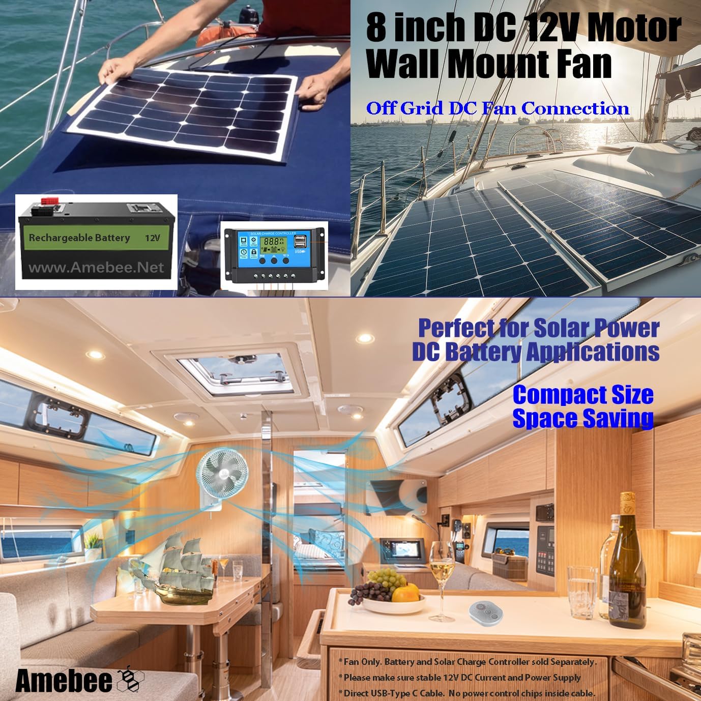 8" Small Fan Wall Mount, Remote Control, AC/DC 12V, 90°Oscillating, 4 Speeds, Timer, Adjustable Tilt, 70-Inches Cord Ultra Quiet,Home Office Bedroom Toilet Garage RV Camping (White 8in Wall-Mount)