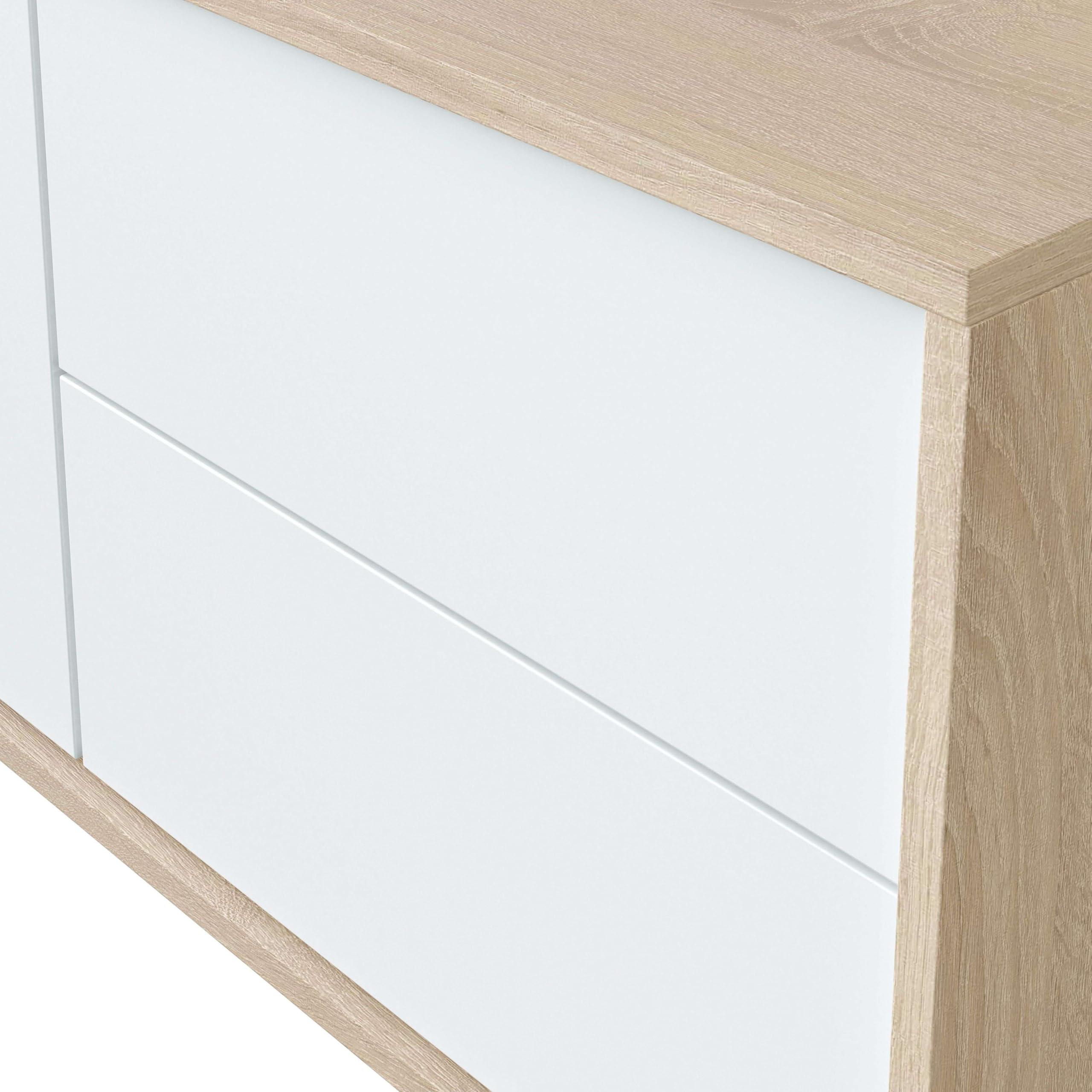 Habitdesign Brooklyn TV-Möbel, Wohnzimmer, Esszimmer, Melamin, idealer Organizer für moderne Räume, kanadische Eiche und Artik-Weiß, 130 cm