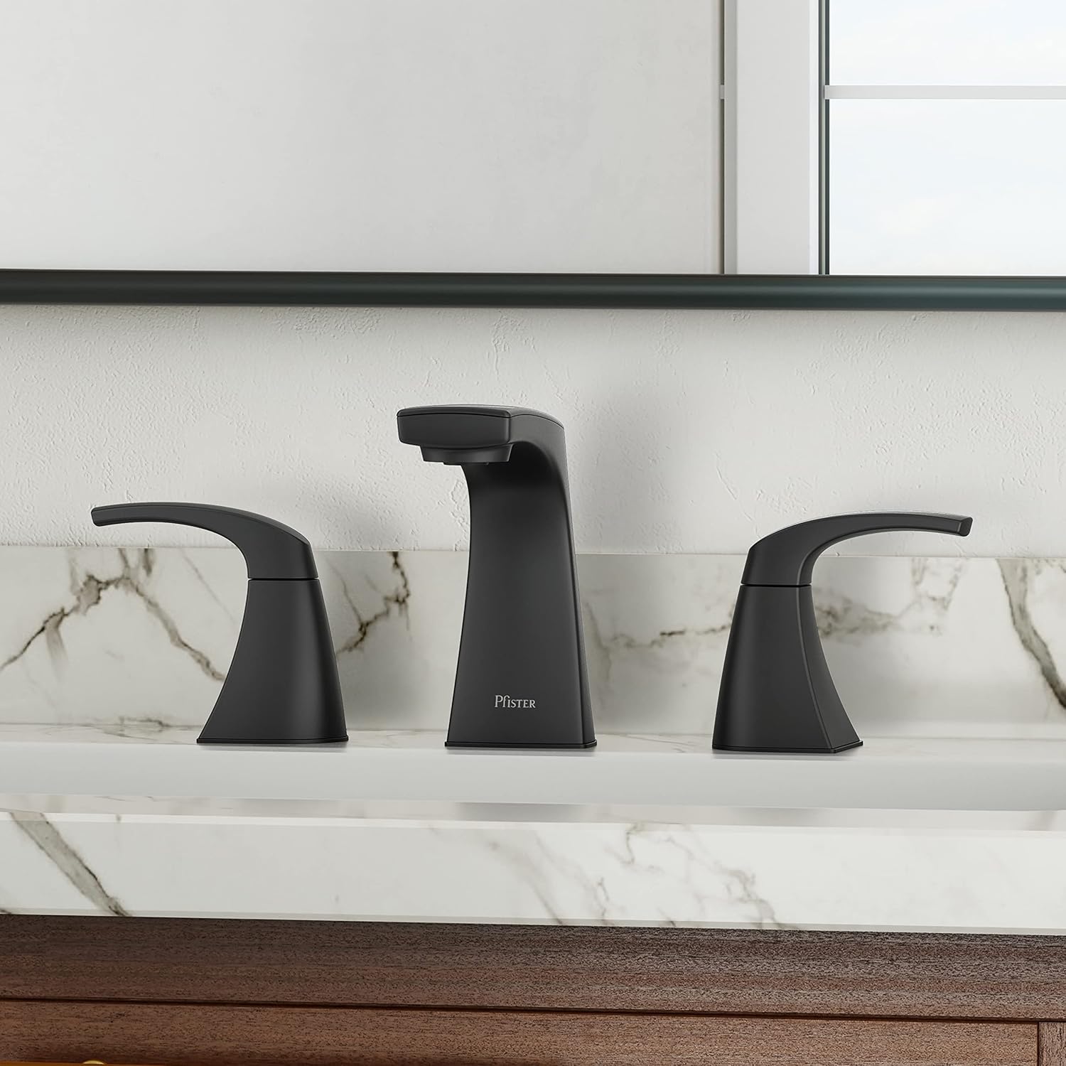 Pfister Karci Bathroom Sink Faucet, 8-Inch Widespread, 2-Handle, 3-Hole, Matte Black Finish, LF049KABB
