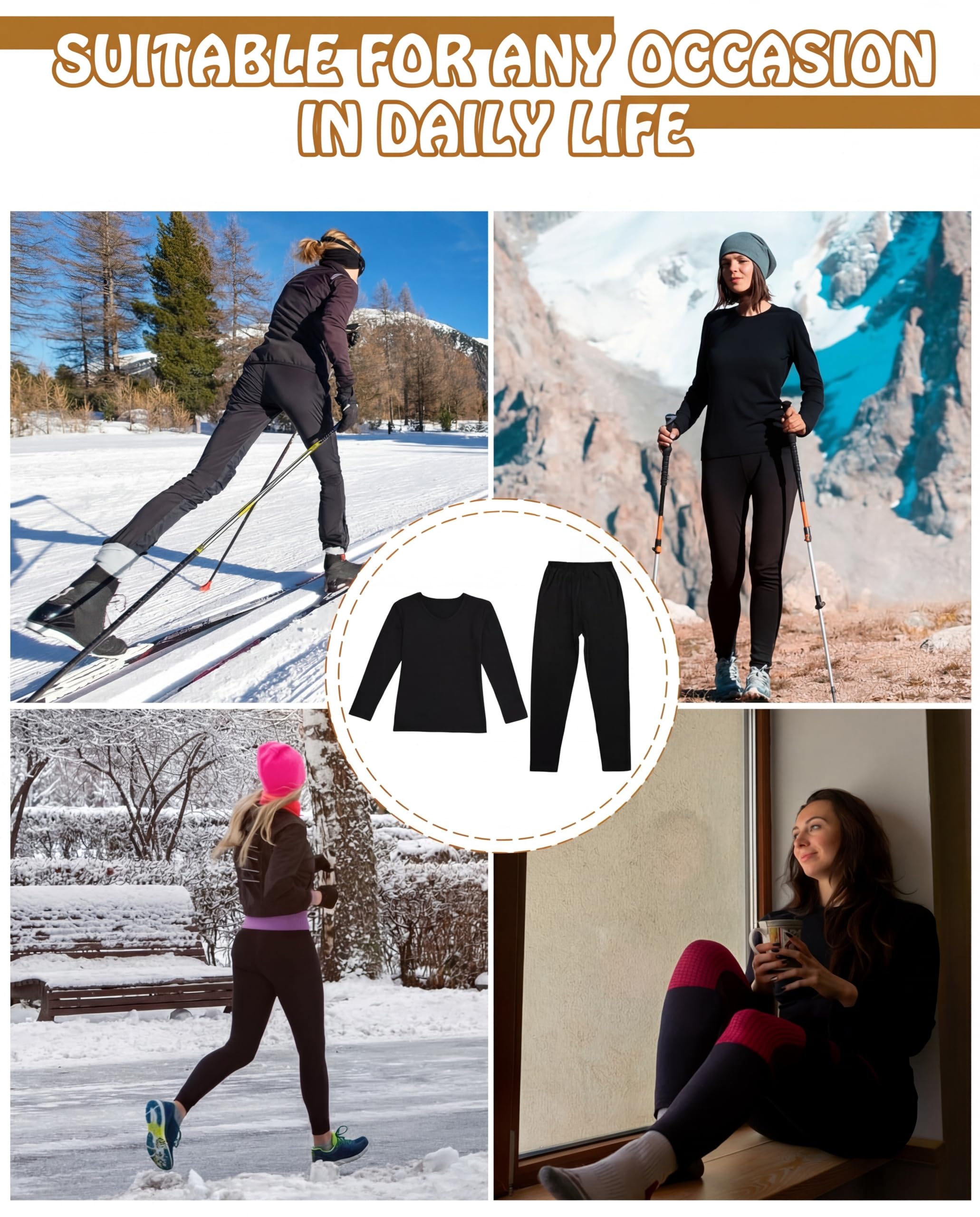 Taiyin Thermounterwäsche für Damen, Fleece-gefüttert, lang, für den Winter, warm, Unterteil für kaltes Wetter, 6er-Set