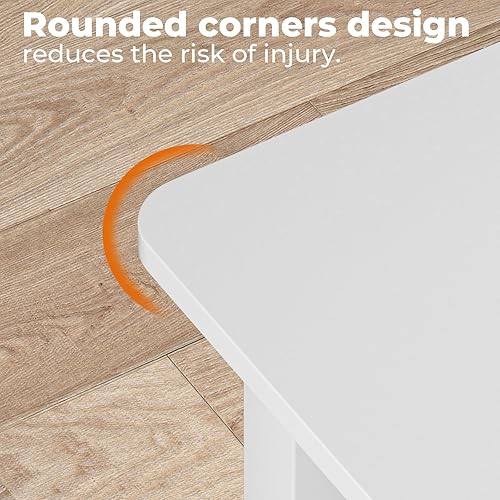 Miniatura 57 de GreenForest Mesa auxiliar con esquina redonda, mesa central de granja con estante de almacenamiento de 2 niveles, diseño de marco en X para sala de