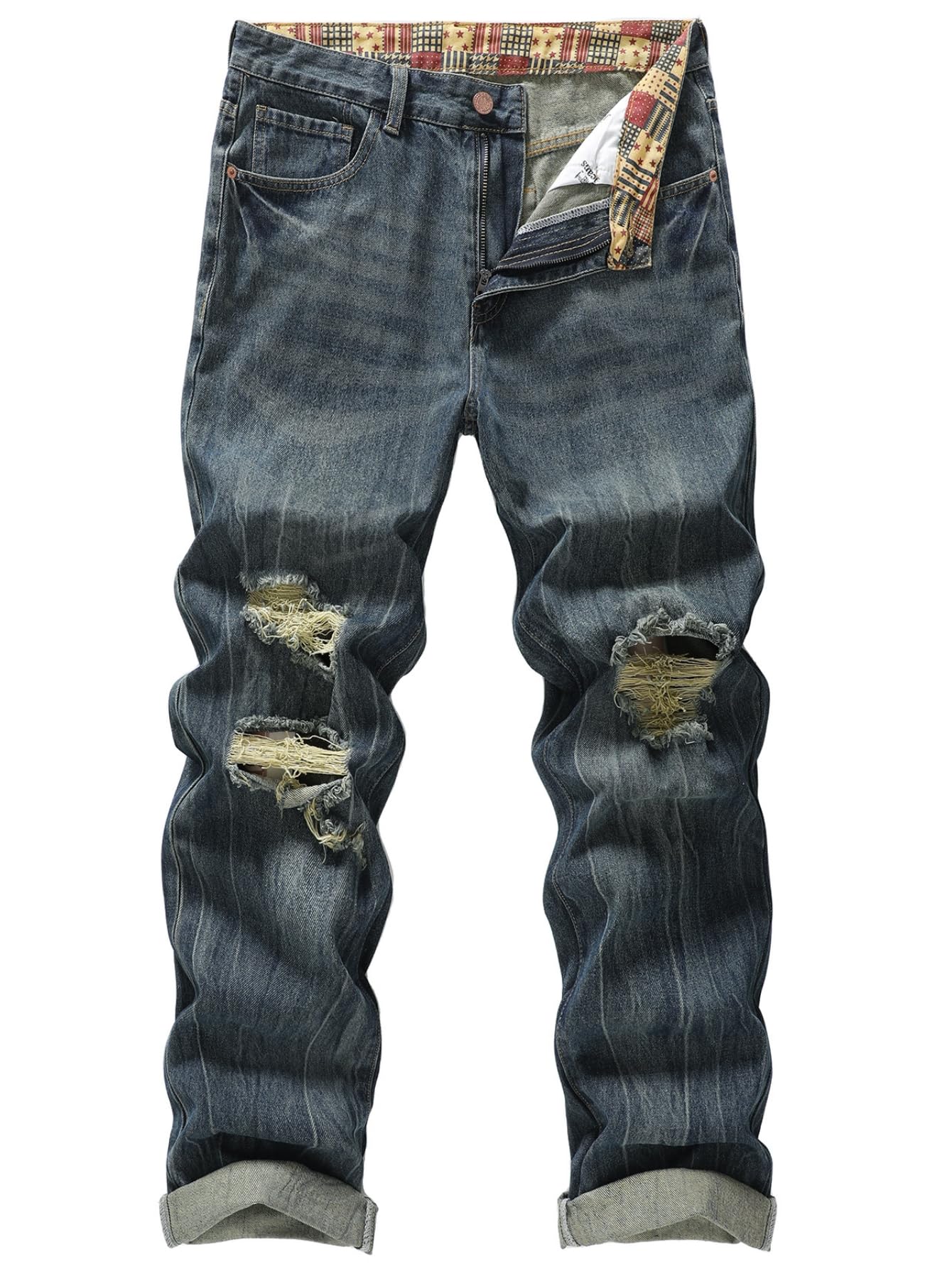 MZNBURAM Men's Non-Stretch Regular Fit Straight-Leg Denim