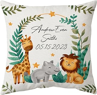 Hyturtle Personalized Girls Boys Nursery Throw Pillow (Insert Included) Gifts - Nursery Cushion - New Baby Gift - Baby Shower Pillow - Cute Animals Custom Name Sofa Couch Cushion Home Decor Pillow