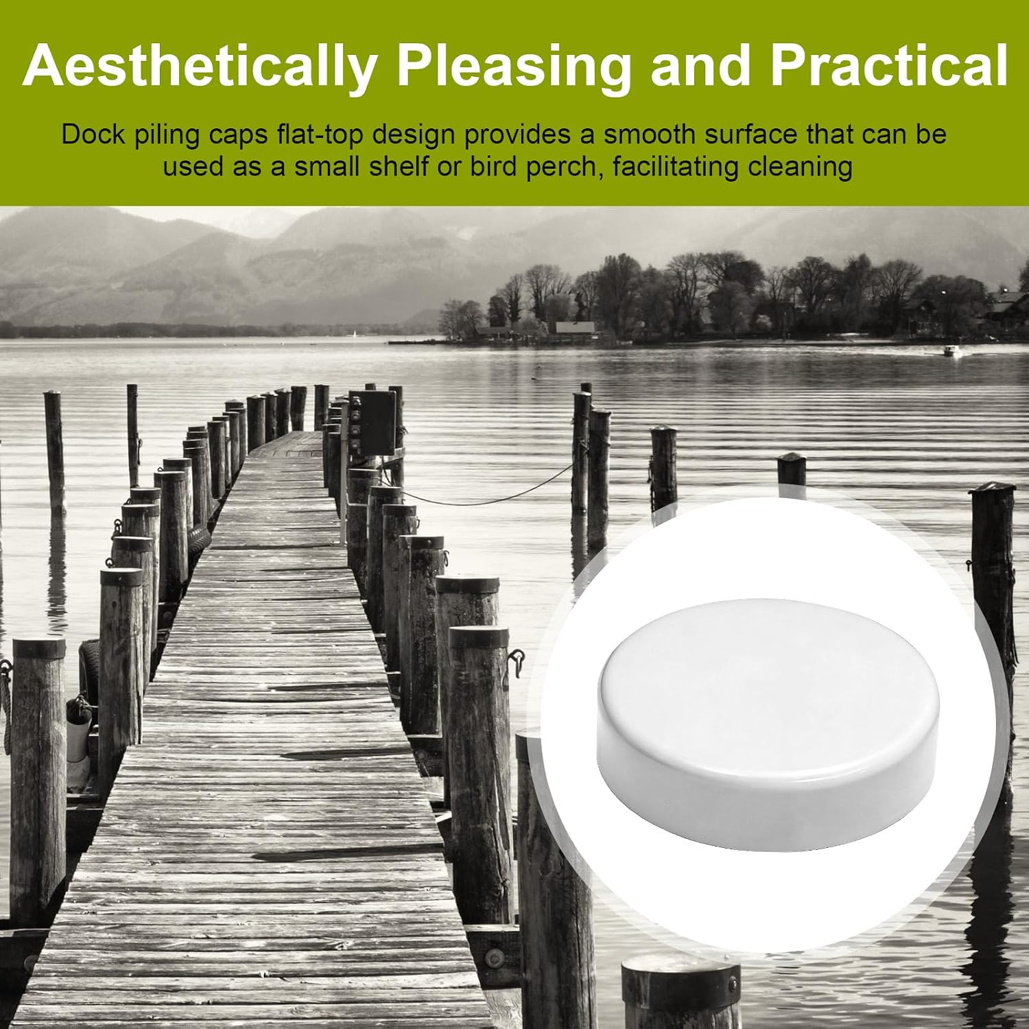Dock Piling Caps, 9" Flat Top Design Piling Cover, Dock Post Cap Round | Fence Post Piling Cap, for Marine Docks Post Pole/Pylon Pipe ( 2 Pack, White)