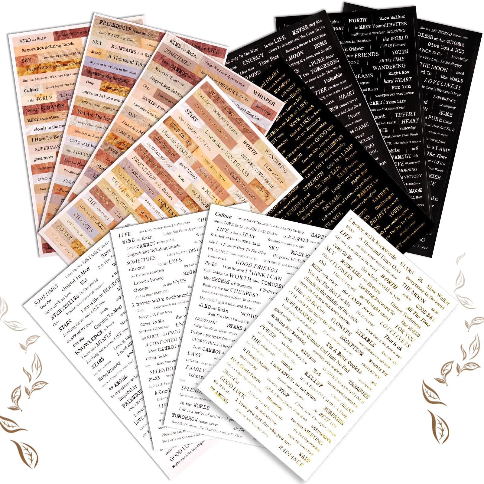 Mity rain 12 Sheet Quote Paper Stickers for Journaling, Vintage Style, DIY Crafts, Colorful