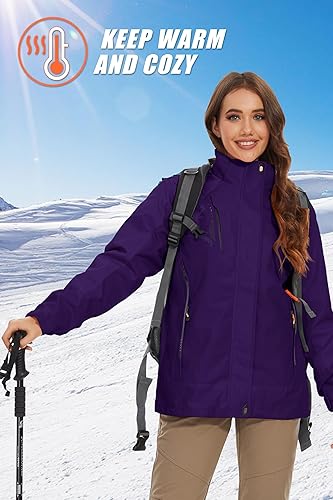 Miniatura 7 de MAGCOMSEN Abrigos de invierno 3 en 1 para mujer chaqueta de esquí resistente al agua cortavientos chaqueta de invierno Negro, Azul lago, Púrpura,