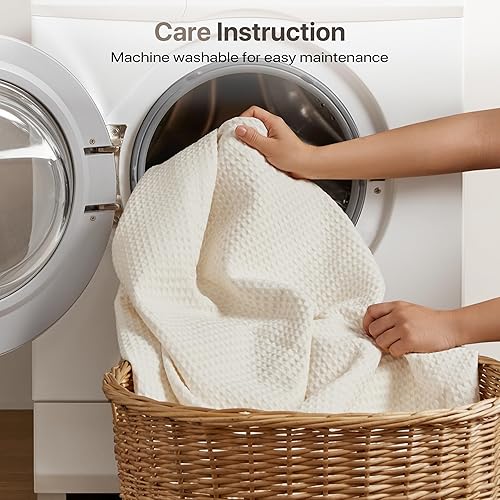 Miniatura 7 de Madison Park - Manta de 100 % algodón, diseño moderno de tejido de punto gofre, para todas las estaciones, ligera, transpirable, suave y acogedora,