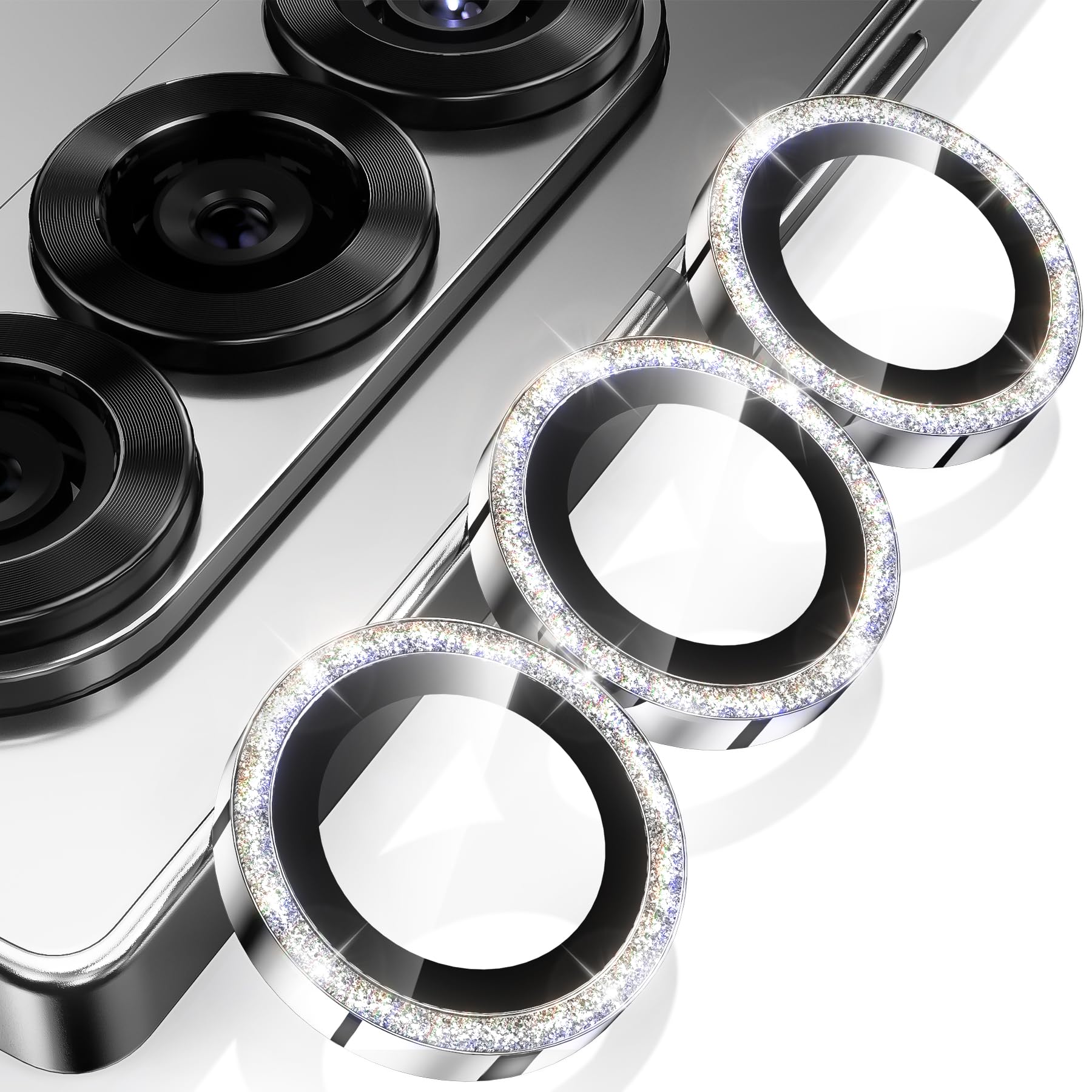 YWXTW for Samsung Galaxy Z Fold 7 Camera Lens Protector,[12X Stronger Adhesion] Individual Anti Scratch Metal Ring Tempered Glass Camera Screen Protector for Z Fold 7 Accessories 2025 (Glitter Silver)