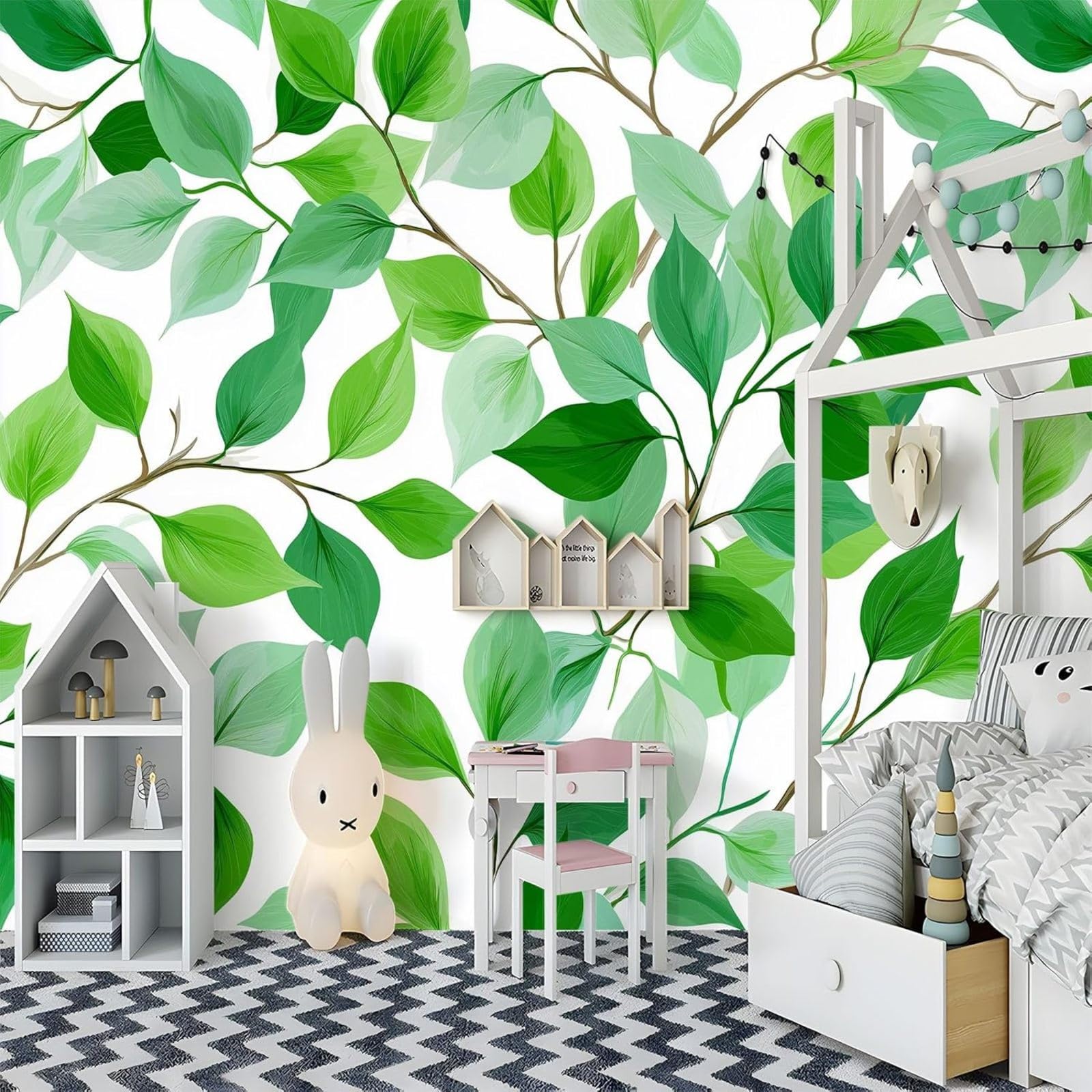Watercolor Photo Wallpaper with Green Plants - Fresh Green Leaves, Non-woven Wallpaper for Living Room, Bedroom, Children's Room - Wall Decoration, 250cm x 175cm Stickers - Frameless Painting - Poster