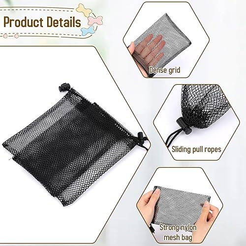 Miniatura 3 de Sliverdew 10 bolsas pequeñas de malla con cordón, bolsa de malla negra con cordón, mini bolsa de red de nailon con cordones pequeñas bolsas de viaje