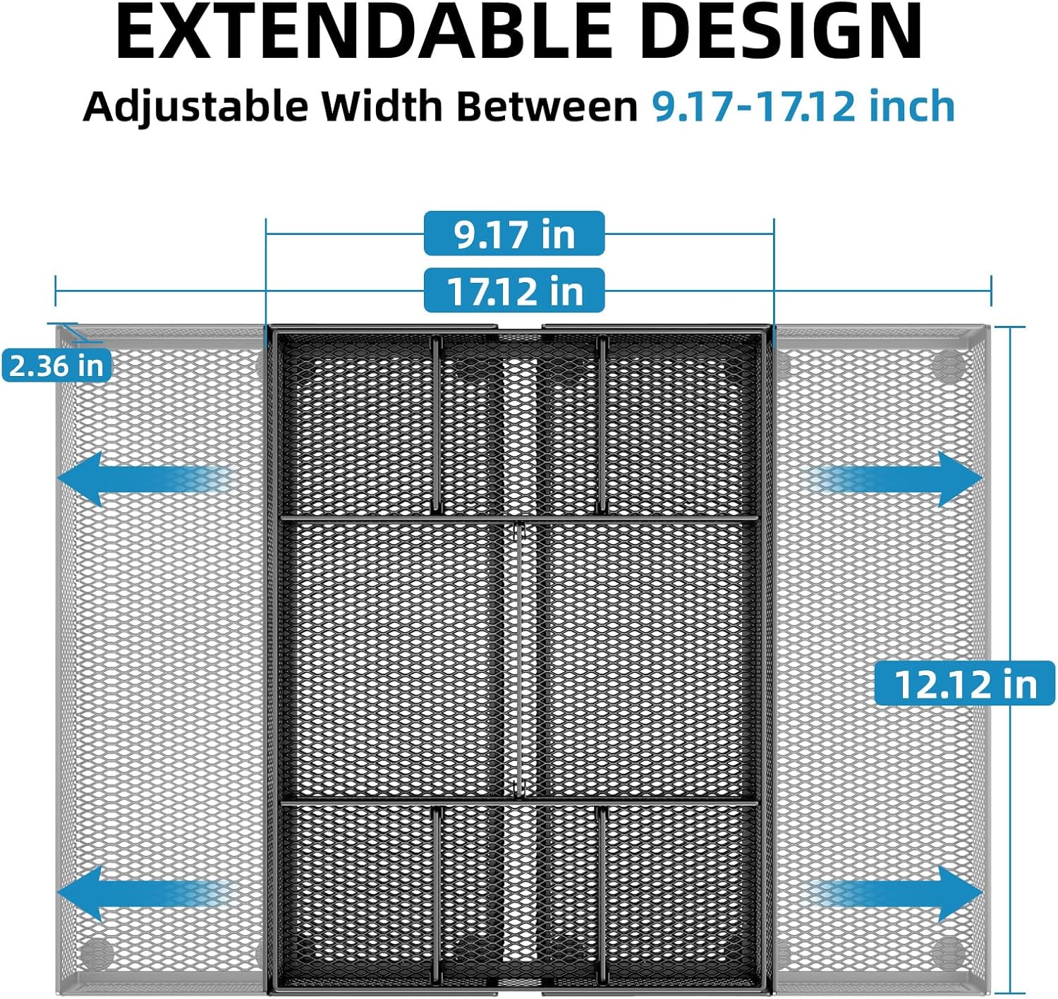 Marbrasse Expandable Desk Drawer Organizer, Mesh Drawer Organizer Tray with 10 Adjustable Compartments, Desk Organizers and Accessories, 5 Dividers Drawer for Office Supplies, Makeup & Vanity (Black)