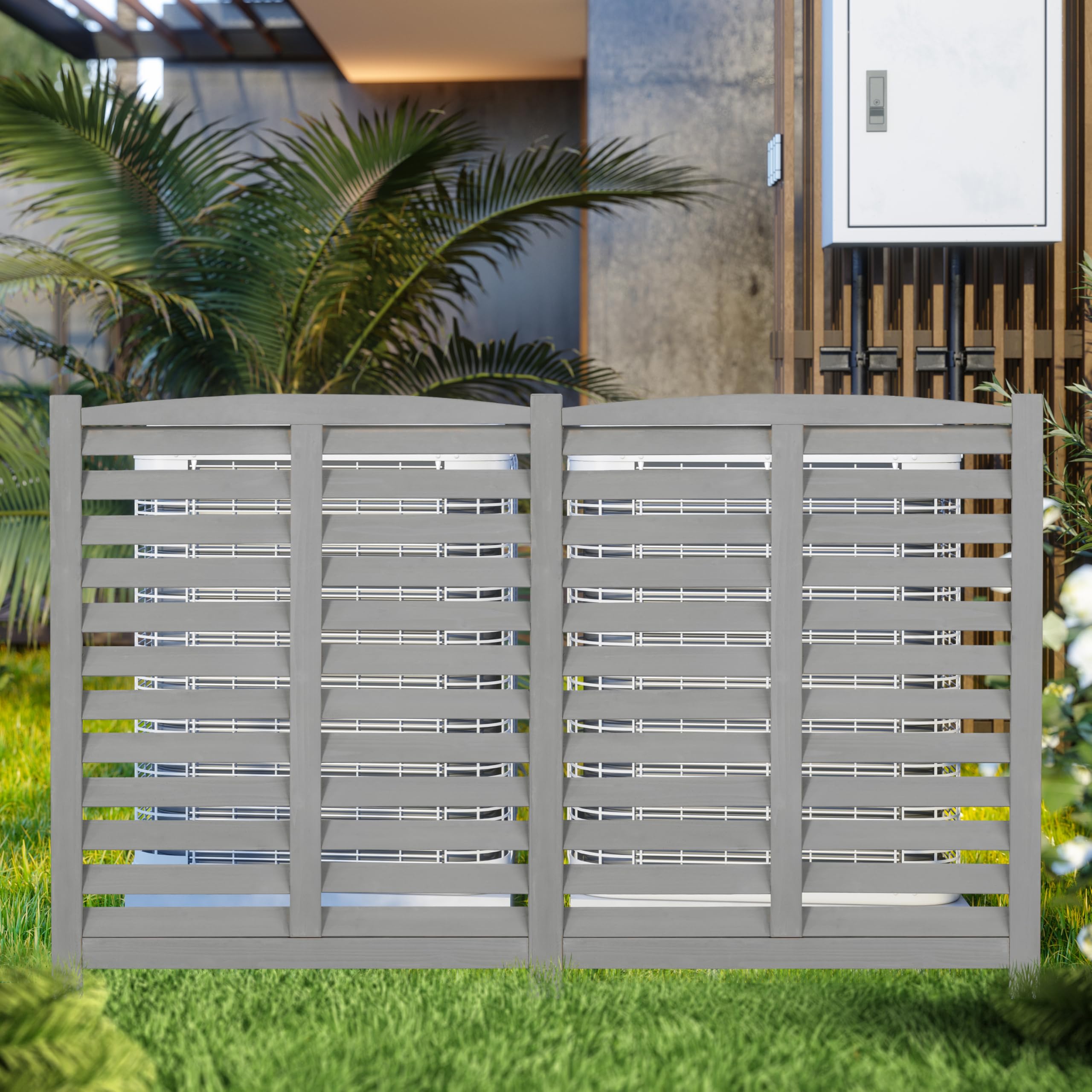2-Panel No Dig Wooden Privacy Fence Screen - 42"H X 40"W Each, Solid Wood, Hide AC Units Or Trash Bins, Easy Install
