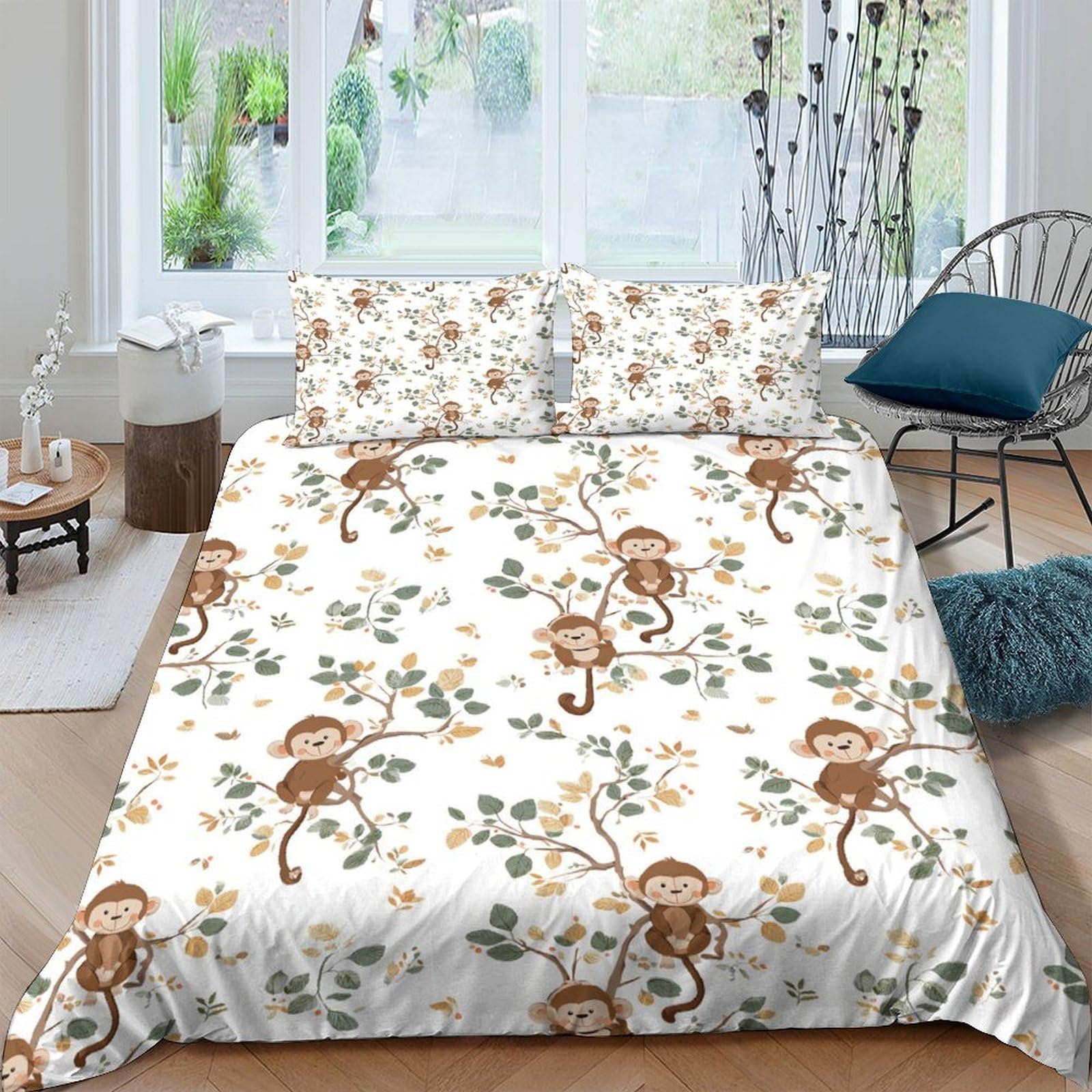 Ctjqhvkz Style-3 3D Printed Monkey Jungle Fitted Sheet Microfiber Soft Anti-Slip Bed Cover For Bedroom Guest Room Decor Easy Care Single（135X200cm）