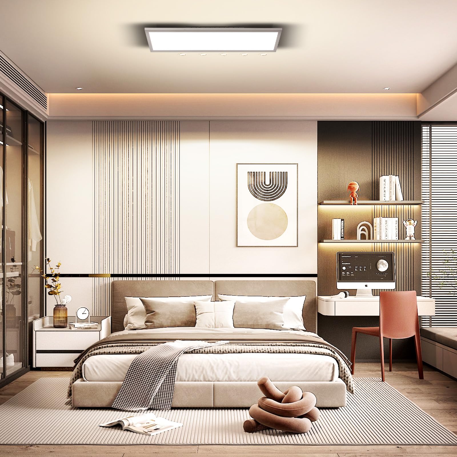 OTREN Panel Superficie LED 58x20cm, Lámpara Techo 26W Con Mando a Distancia 2600LM Regulable Luz para Salón Oficina Cocina Dormitorio, 2800-6000K