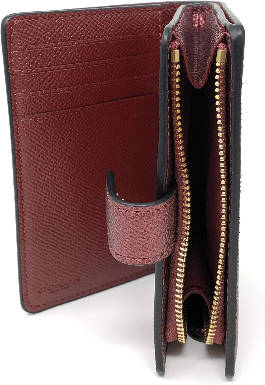 Coach Crossgrain Leather Medium Corner Zip Wallet, Metallic Wine