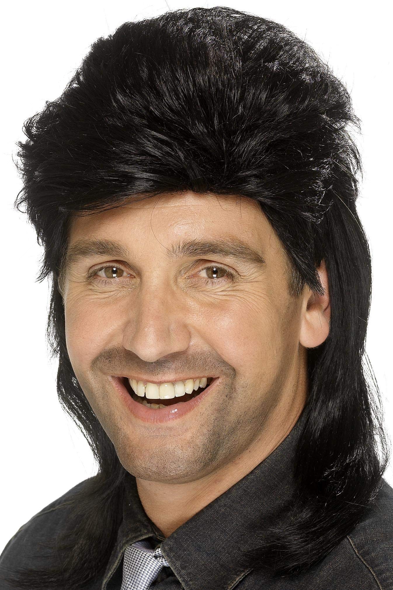 SmiffysMullet Wig, Black, One Size, 42193