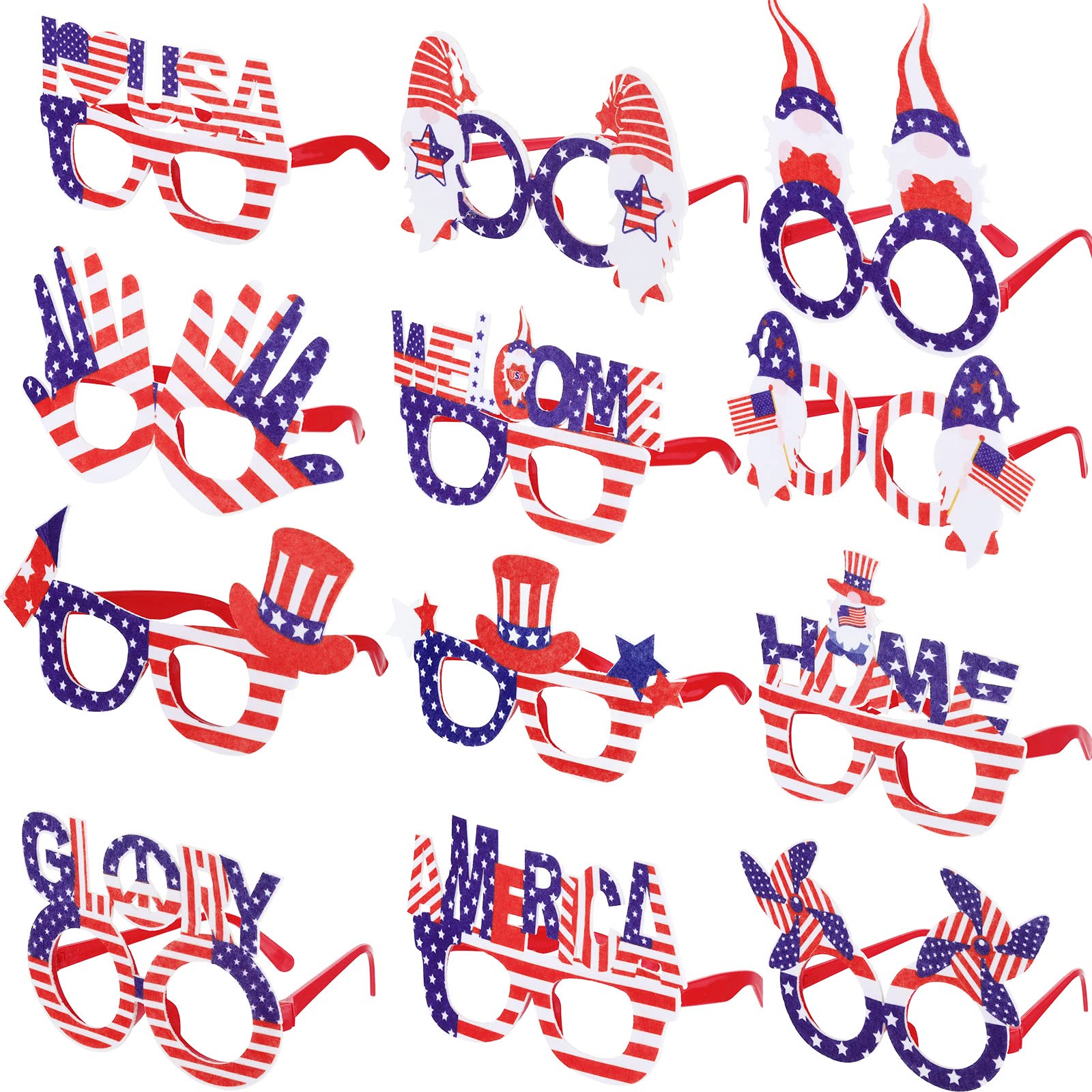 Sratte12 Pieces 4th of July American Flag Glasses Patriotic USA Party Sunglasses Red Blue White Star and Stripe Independence Day Sunglasses Eyewear for Patriotic Memorial Day Party Favors Photo Booth Props