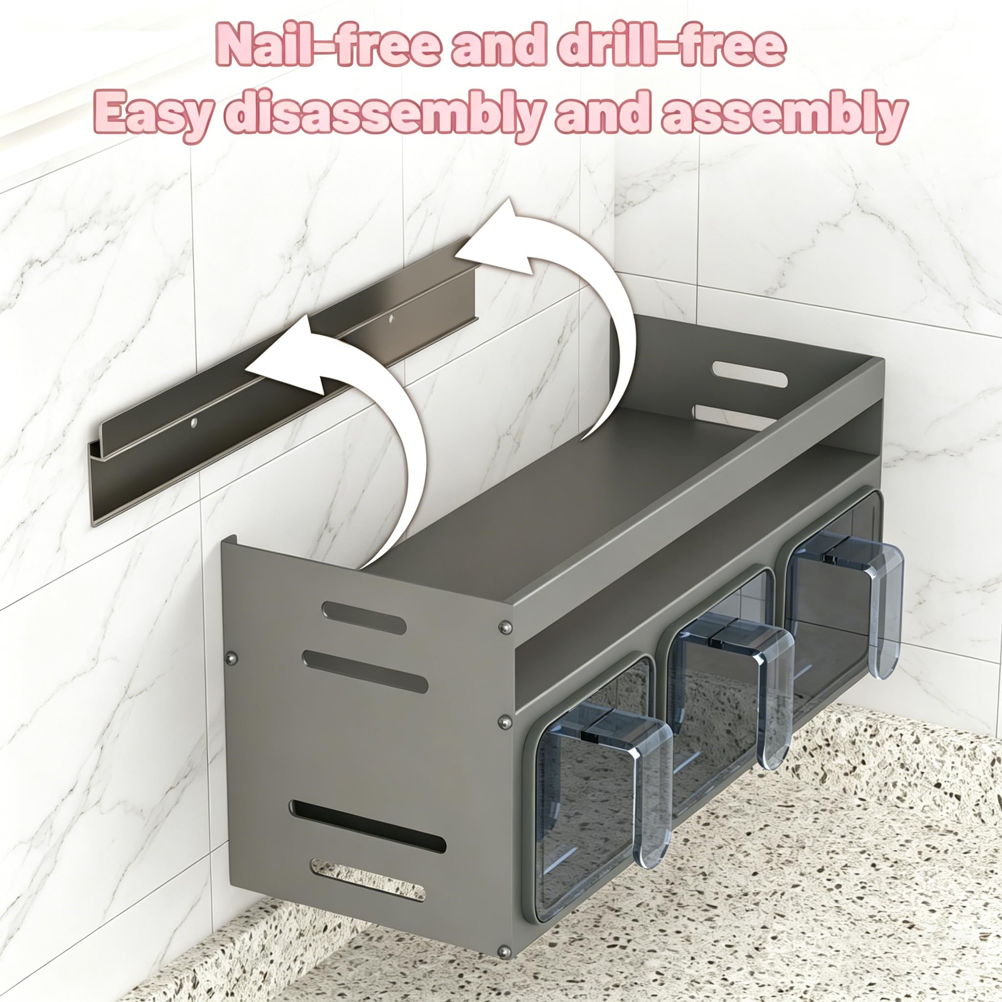 Estante para especias colgante de pared – Estante de especias de doble nivel para puerta de armario y pared, material de montaje (acero al carbono, gris pistola, 3 compartimentos-BY)
