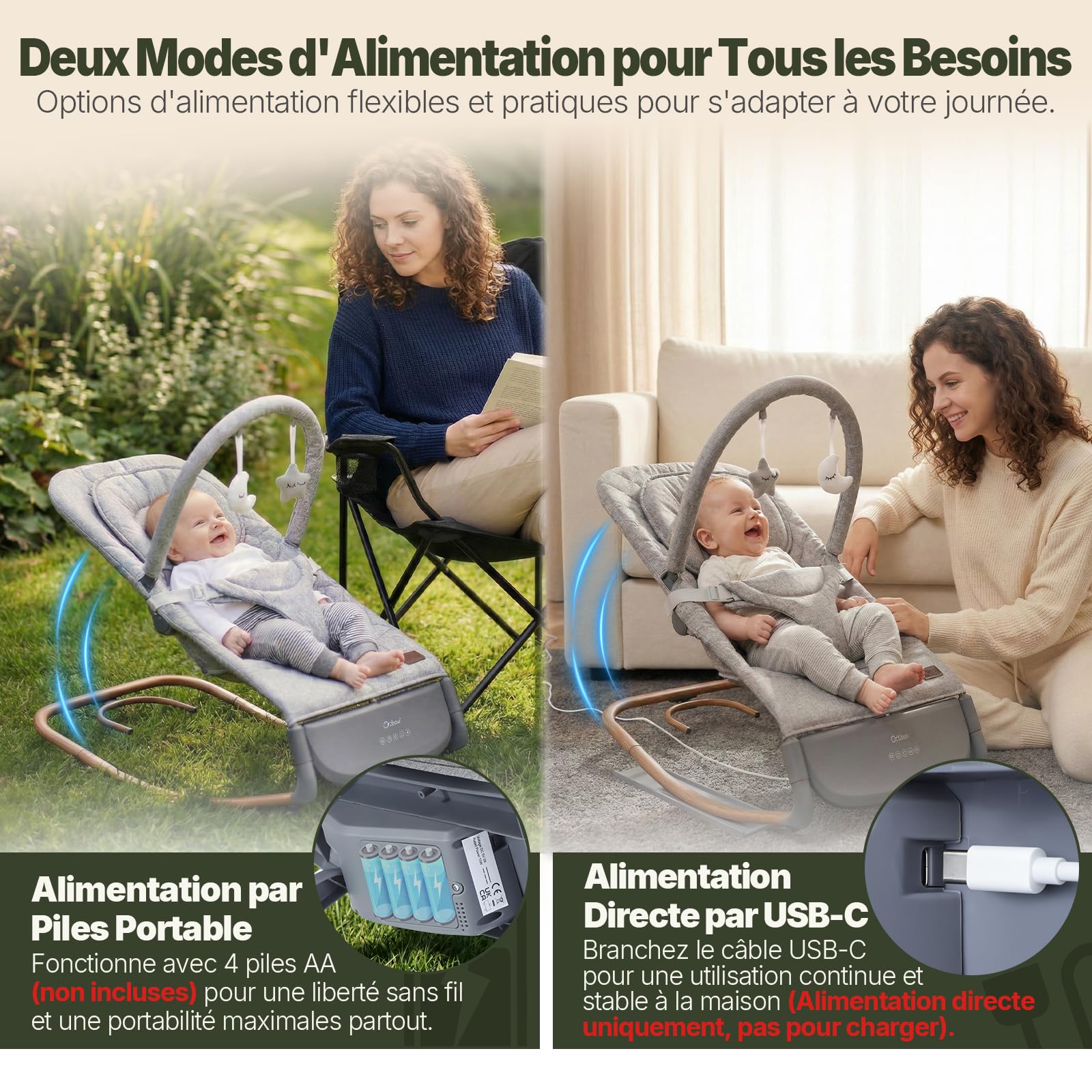 Transat Bebe Electrique, Balancelle Bebe Electrique Evolutif avec Capteur de Tapotement, 3 Vitesses & Panneau Tactile, 2 Modes Minuterie (30/60 Min), 8 Berceuses, 0-12 Mois, à 18 kg, Gris Perle