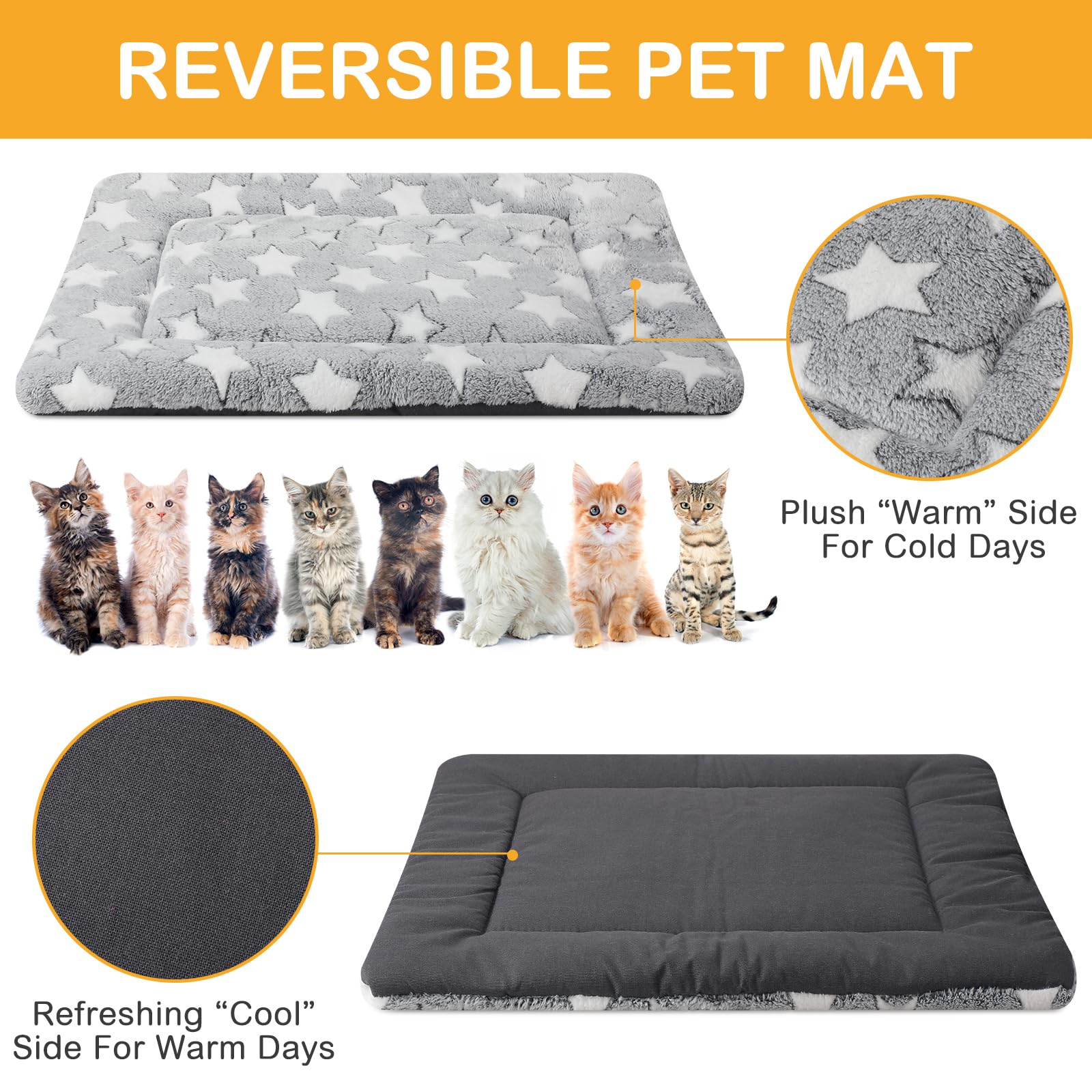 VitalCozy Lot de 4 Tapis réversibles pour Cage pour Chien - Lavable en Machine - Motif étoile - pour Cage - pour Chiens de Petite, Moyenne et Grande Taille (45,7 x 35,6 x 4,6 cm, Noir)