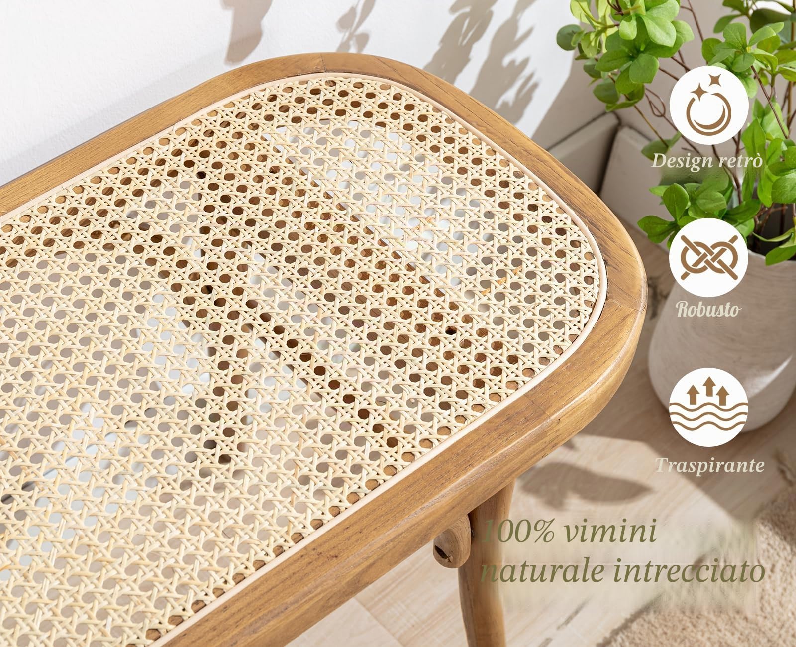 chairus Panche per Soggiorno in Legno Panca da Ingresso Rattan Panca da Pranzo per Cucina (Giallo)