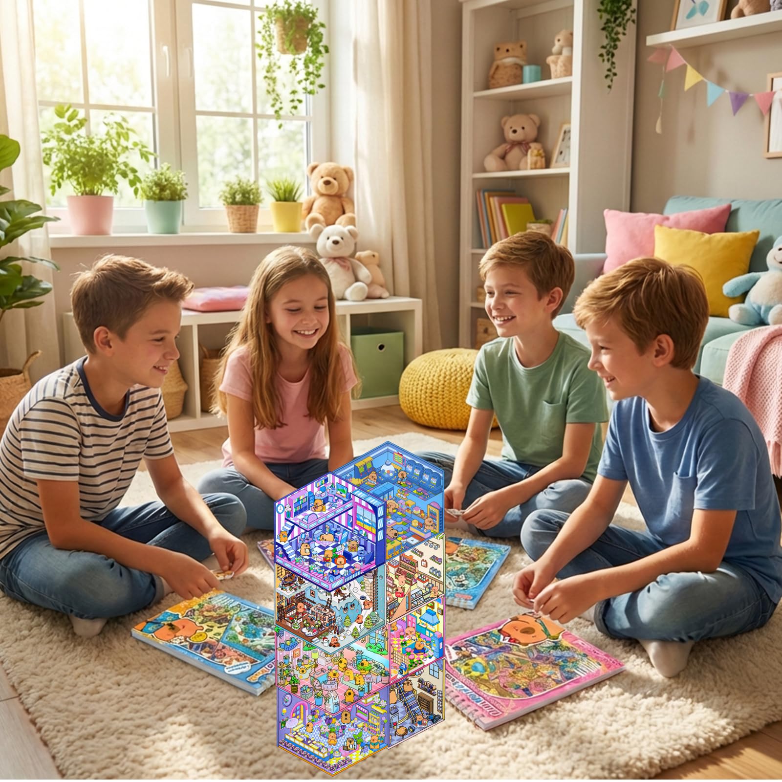 Juego de 32 pegatinas 3D de animales lindos 4 libras, kit de actividades para el hogar de dibujos animados para niños, con pegatinas y pinzas reutilizables
