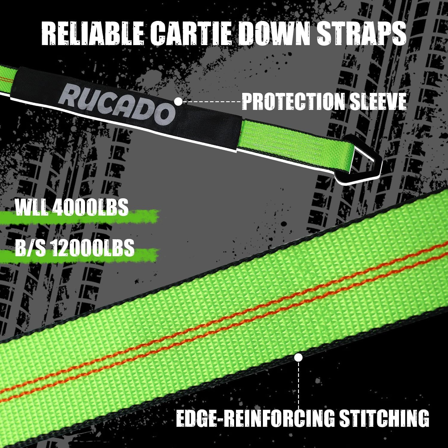 4 Pack Car Tie Down Straps for Trailers 2" x 10' with Snap Hooks