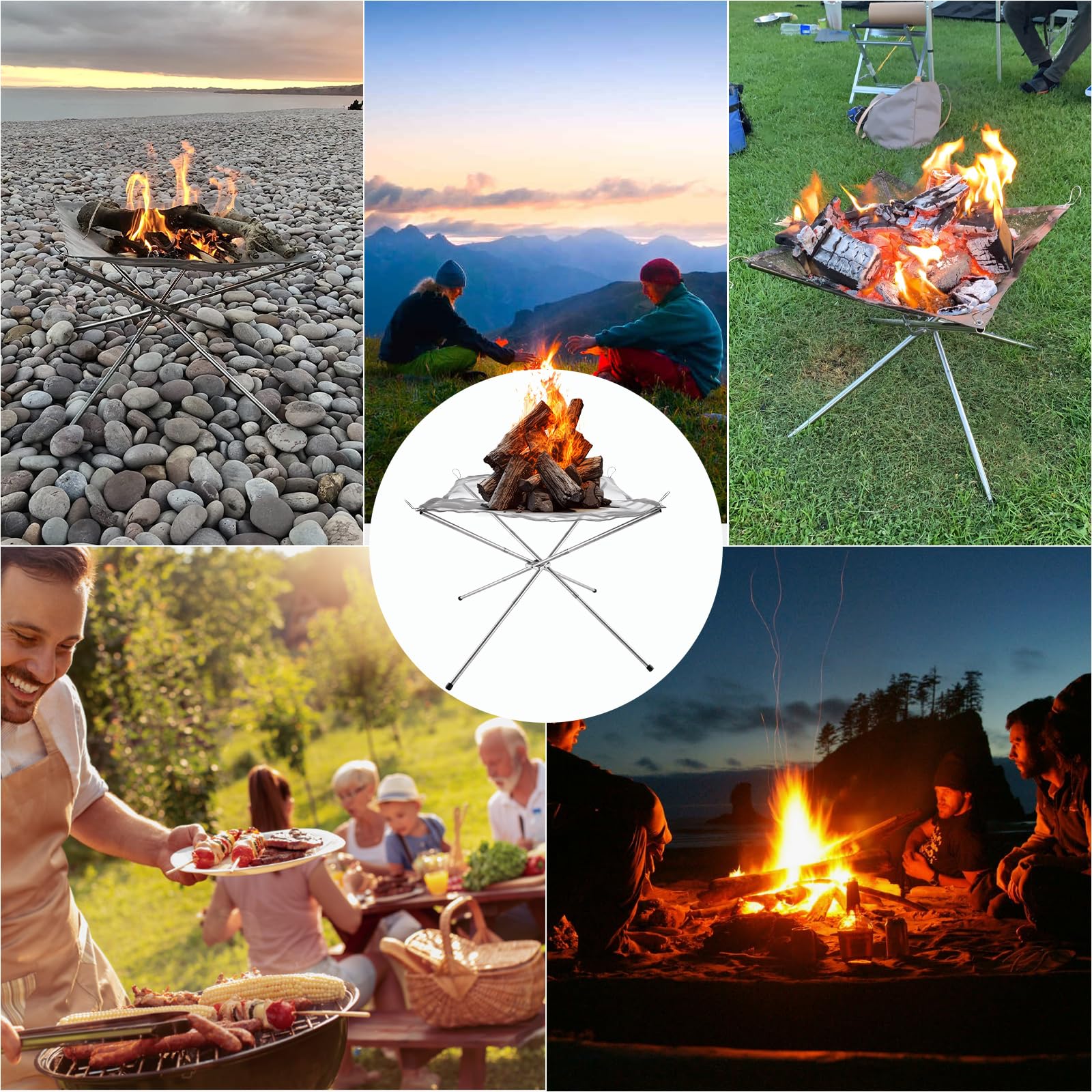MIVIDE Tragbare Feuerstelle für den Außenbereich, 56cm/22 Zoll Große Faltbar Feuerstelle für Camping, Faltbare Edelstahlgeflecht Feuerstelle für Camping Picknick Outdoor Terrasse Garte