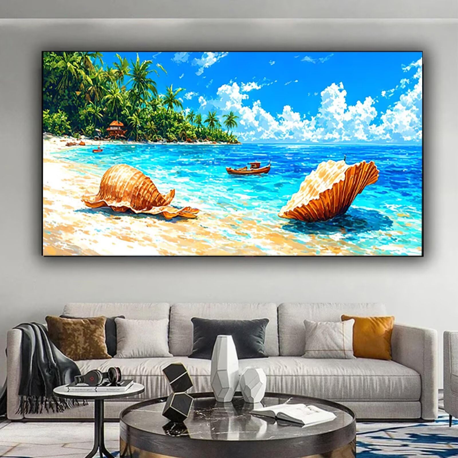 Malen nach Zahlen Kinder Landschaft, Malen Nach Zahlen Erwachsene, Geschenke für Mädchen Junge Bastelset, Malen nach Zahlen Strand | Malen nach Zahlen Ohne Rahmen, (60x120cm) Bastelset Erwachsene K-V