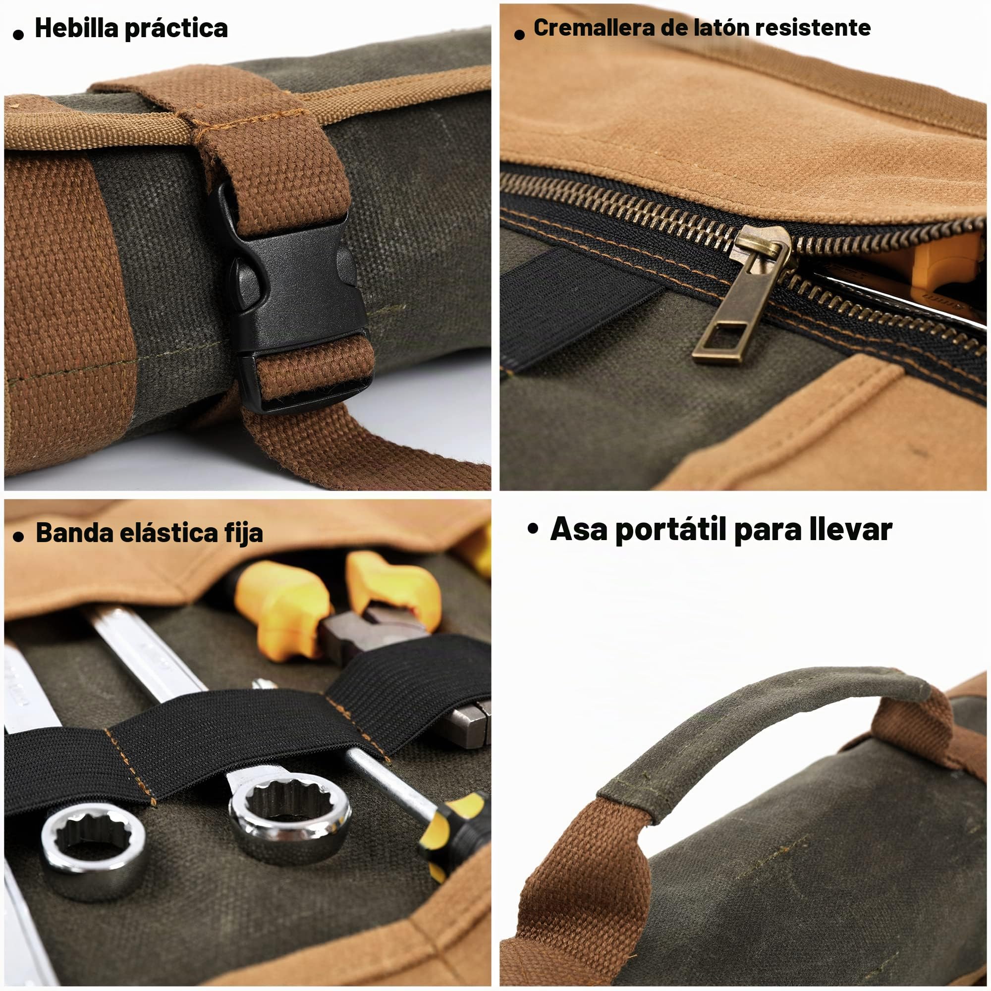 Rollo de herramientas de lona, estuche de herramientas de 23 bolsillos, resistente de lona encerada de 16 onzas (26 pulgadas de largo x 13 pulgadas de ancho), bolsa enrollable para herramientas con
