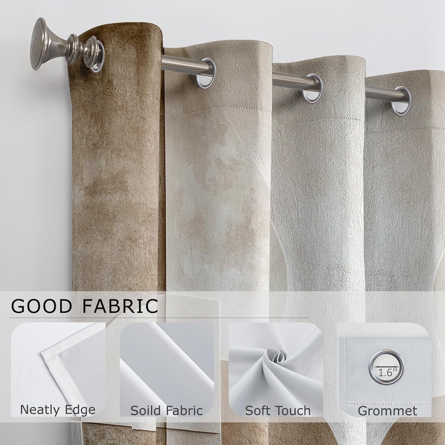 Mid Century Blackout Curtains 84 Inch Length 2 Panels Set, Brown Beige Taupe Modern Abstract Curtains for Bedroom Living Room, Room Darkening Thermal Insulated Grommet Drapes, Window Treatments