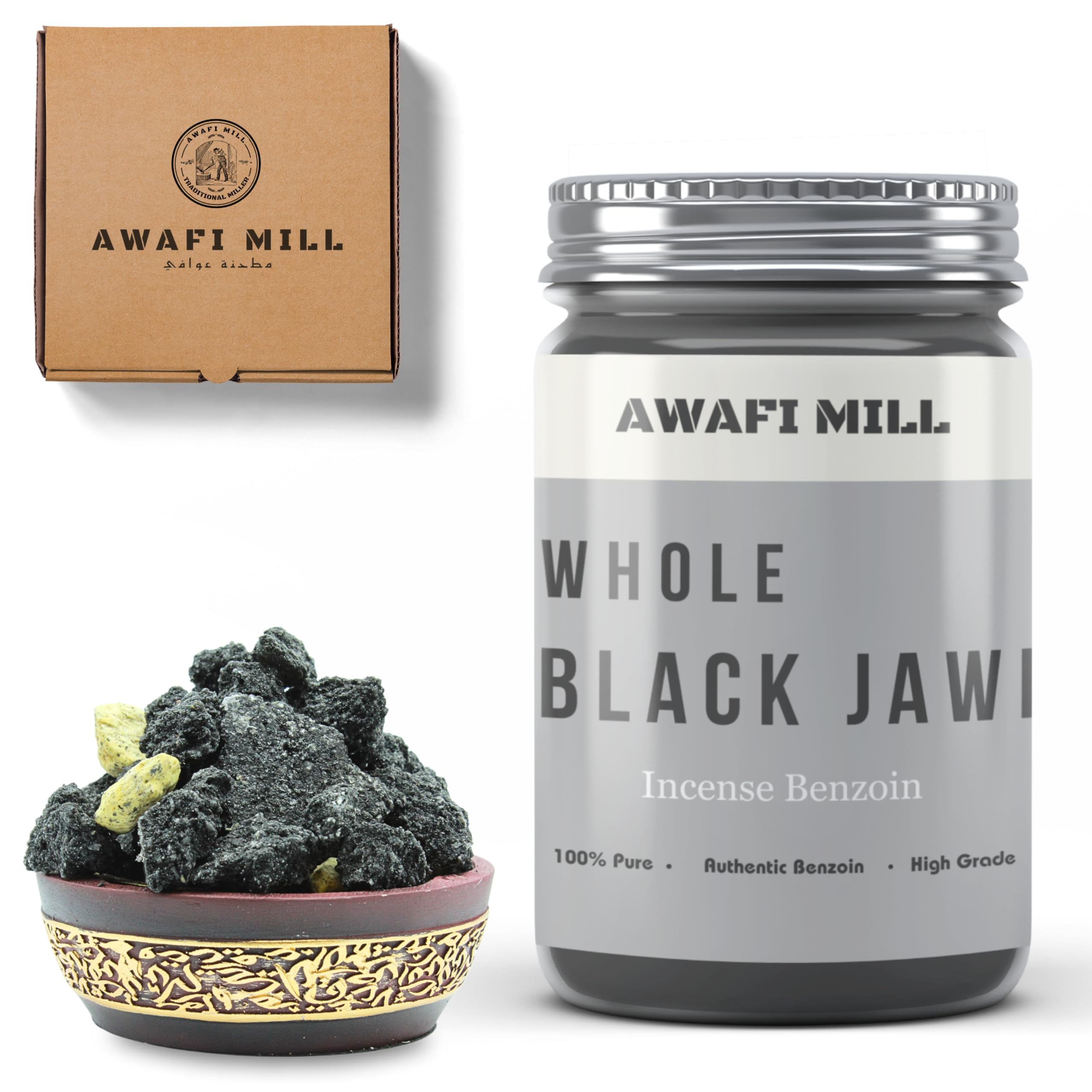 AWAFI MILL Black Jawi (Benzoin) Incense Resin | Luban Jawi Dark Benzoin from Styrax spp. | Sweet Vanilla-Balsamic, Deeper Resinous Aroma | For Charcoal & Bakhoor Burners - 250 g | 9 Oz