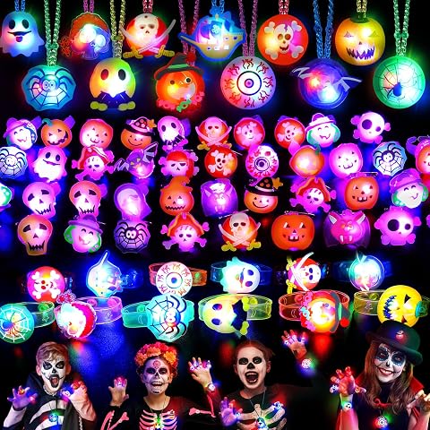 Tiaxidex 118 PCS Halloween Party Favors Bulk - Glow in the Dark Rings, Brooches, Necklaces & Bracelets for Kids