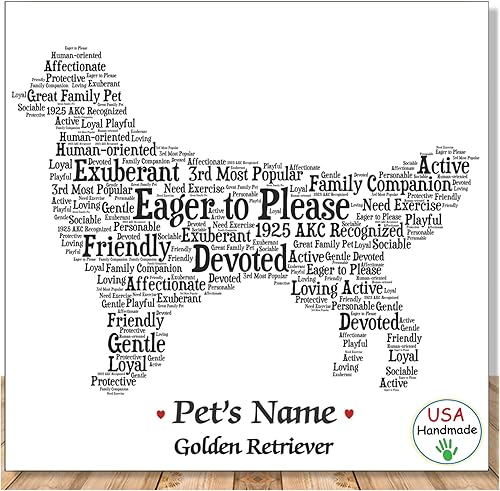 PetArt.us Golden Retriever – Personalized Art Print – Custom Pet Name, Gift for Dog Lovers or Pet Memorial, Gift Wrapped Home Decor, Handmade in the