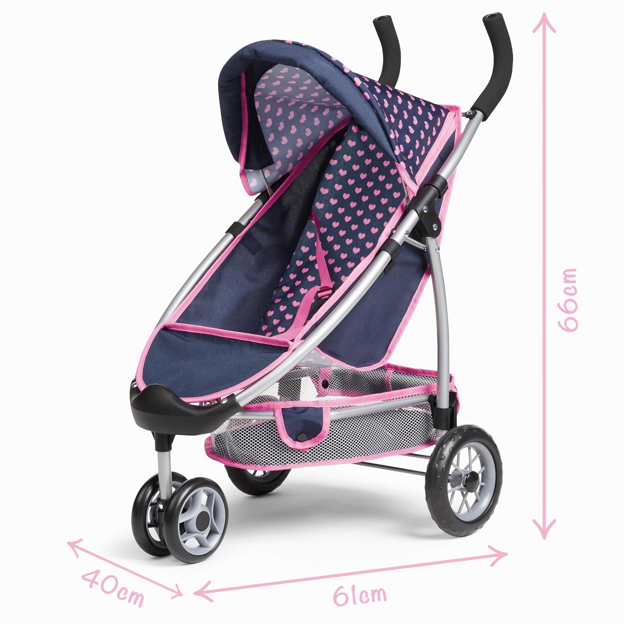 Bayer Design 39952AC Puppenwagen Jogger Sport, integrierten Gurt, Doppelräder vorne, Softer Griff, Blau, Rosa | integrierter Korb, bewegliches Doppelrad vorne
